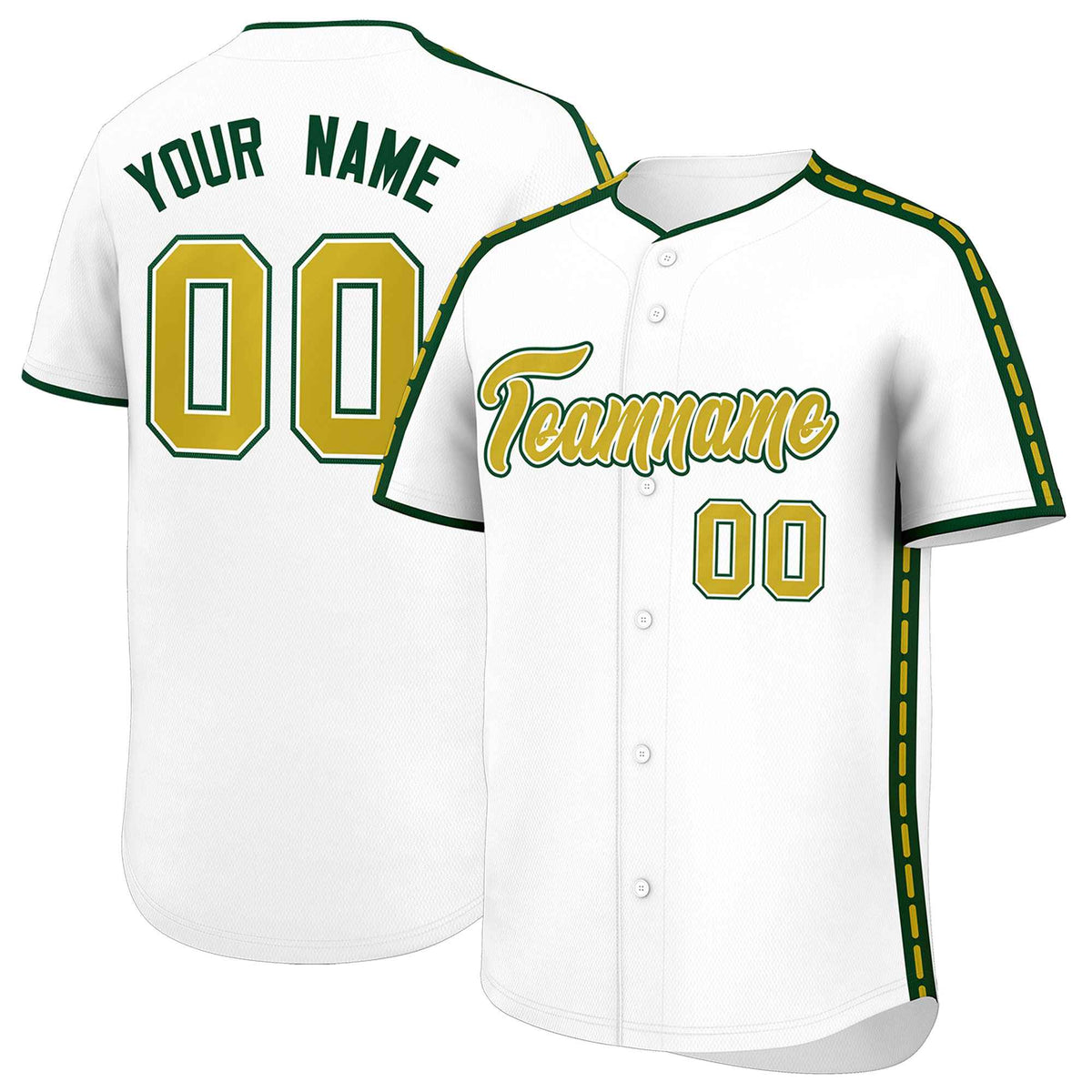 Custom White Green Color Block Personalized Side Dotted Line Authentic Baseball Jersey| KXKSHOP