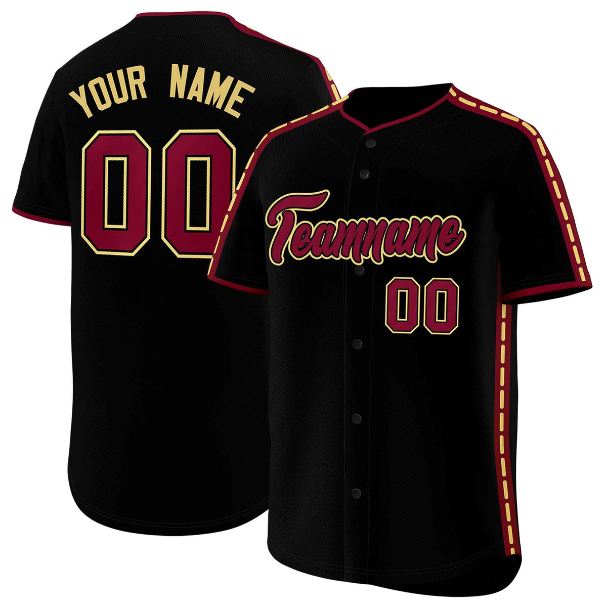 Custom Black Crimson Color Block Personalized Side Dotted Line Authentic Baseball Jersey| KXKSHOP