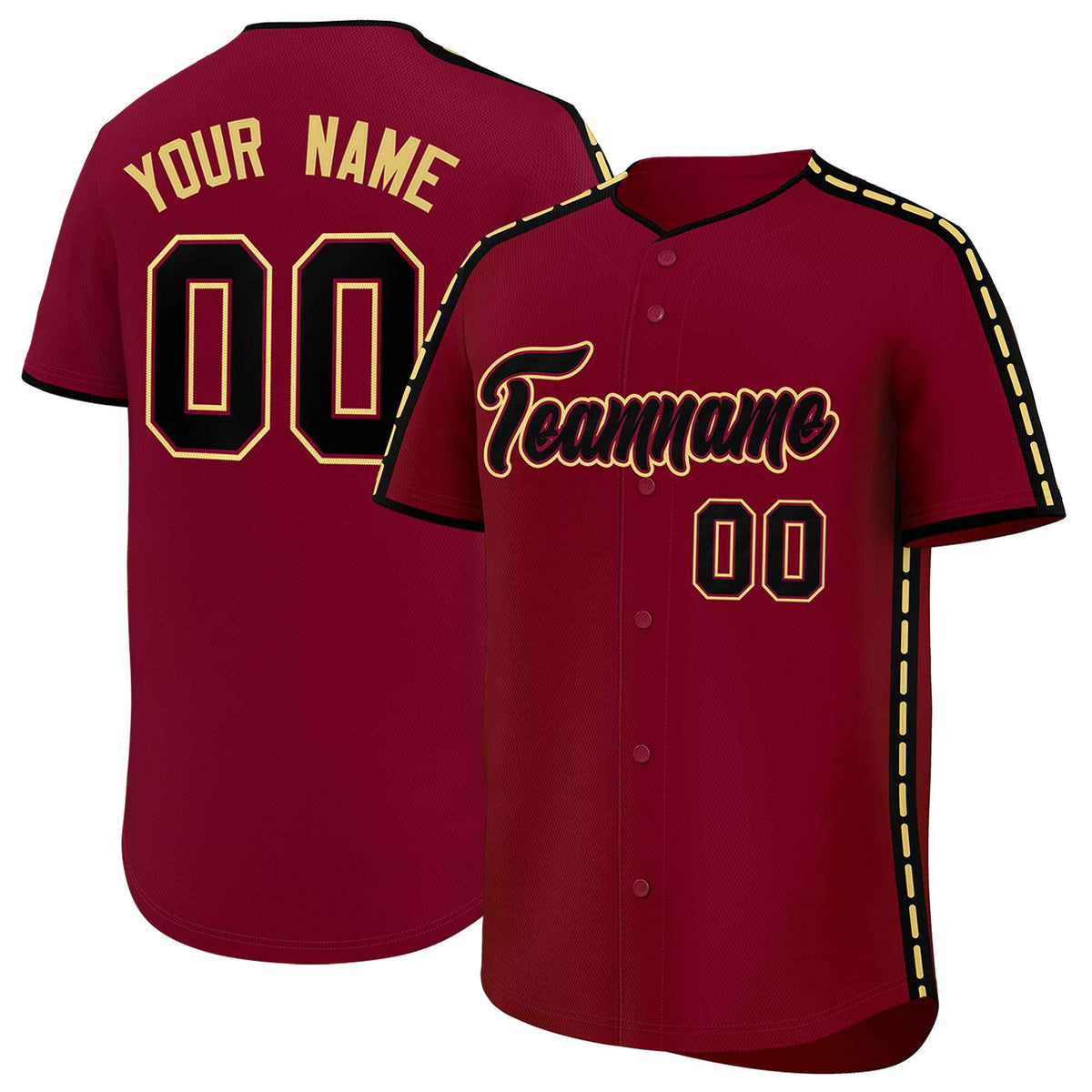 Custom Crimson Black Color Block Personalized Side Dotted Line Authentic Baseball Jersey| KXKSHOP