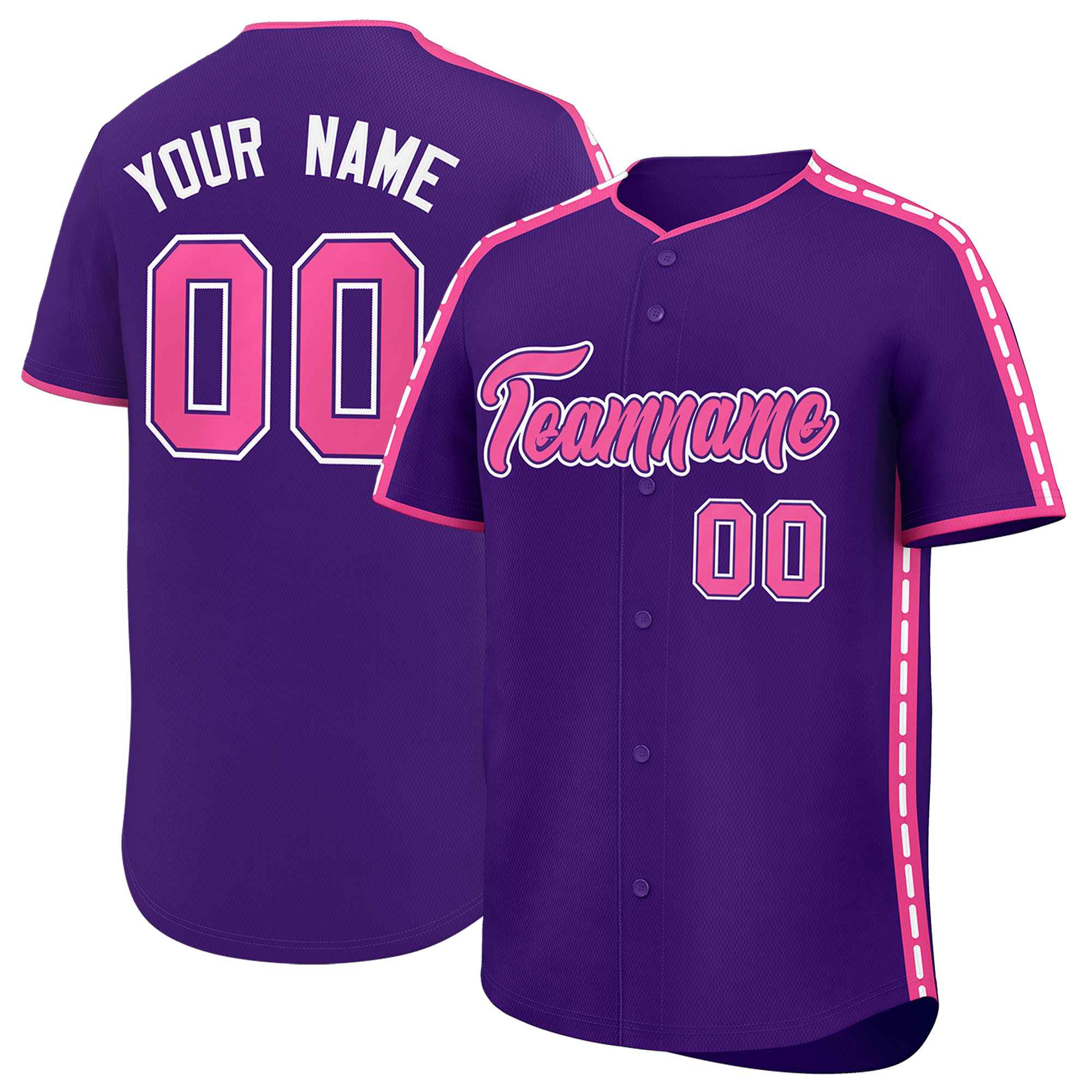 Custom Purple Pink Color Block Personalized Side Dotted Line Authentic Baseball Jersey| KXKSHOP