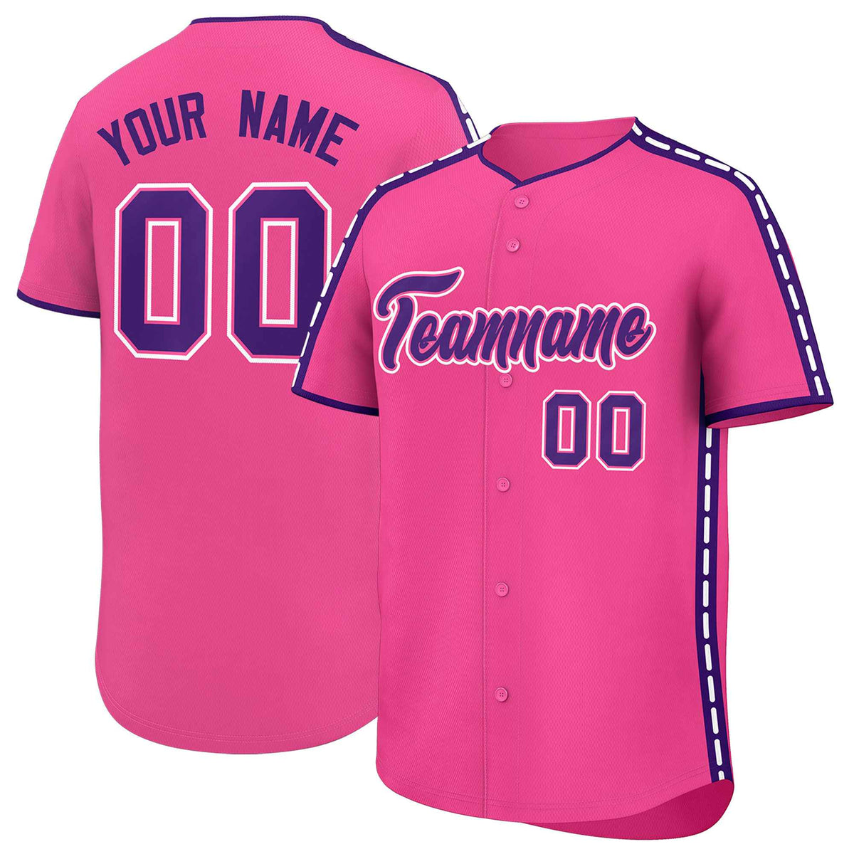 Custom Pink Purple Color Block Personalized Side Dotted Line Authentic Baseball Jersey| KXKSHOP