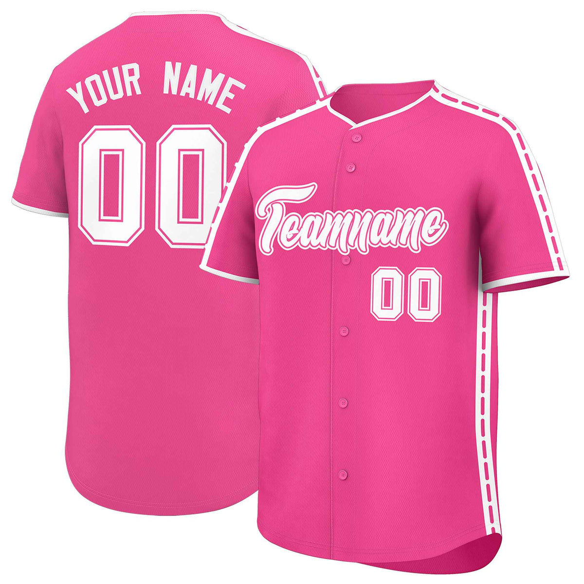 Custom Pink White Color Block Personalized Side Dotted Line Authentic Baseball Jersey| KXKSHOP