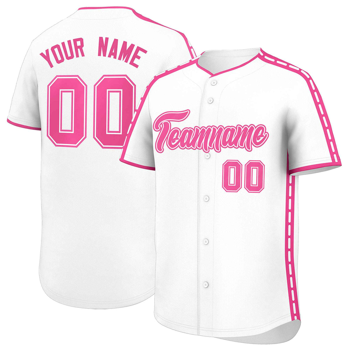 Custom White Pink Color Block Personalized Side Dotted Line Authentic Baseball Jersey| KXKSHOP