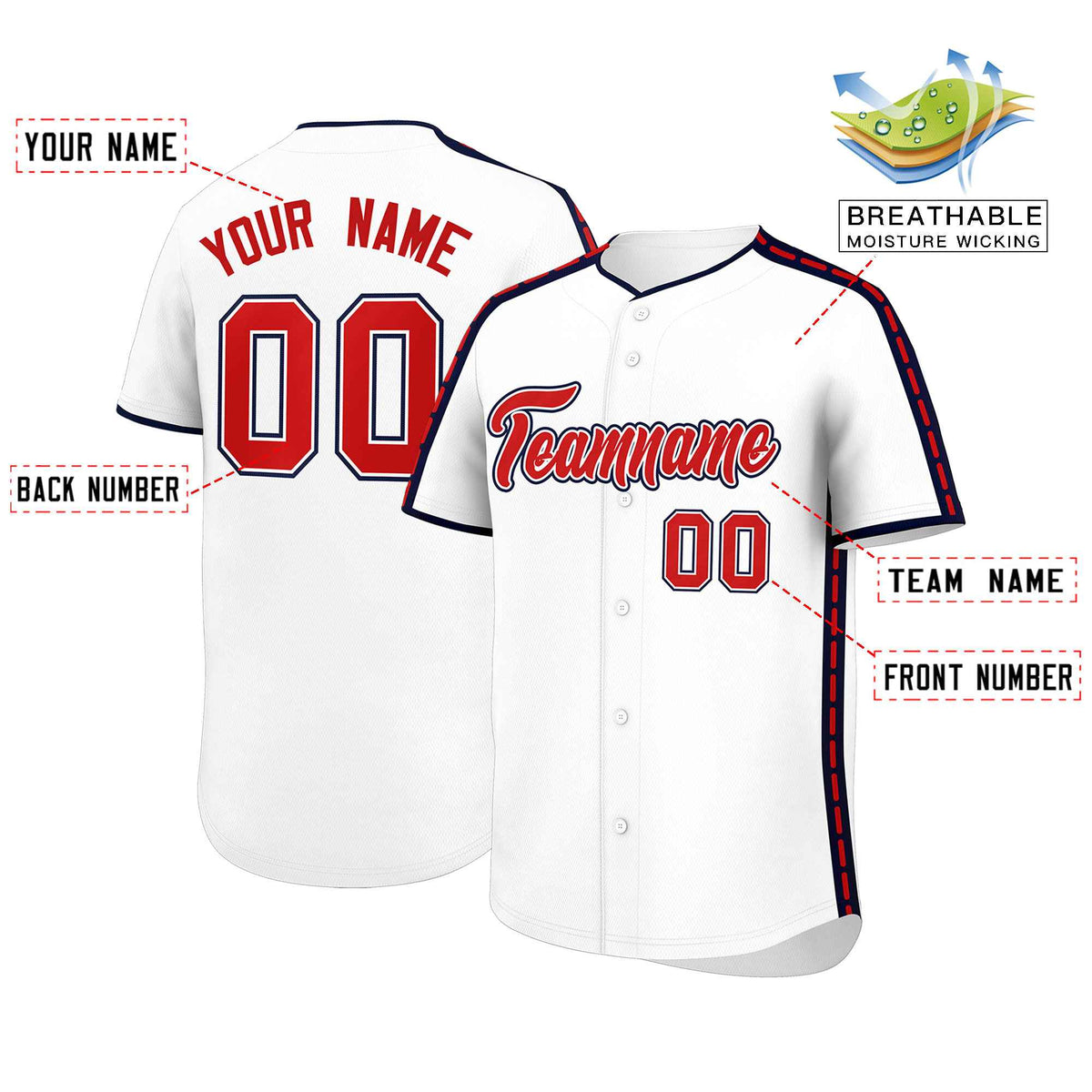 Custom White Navy Color Block Personalized Side Dotted Line Authentic Baseball Jersey| KXKSHOP