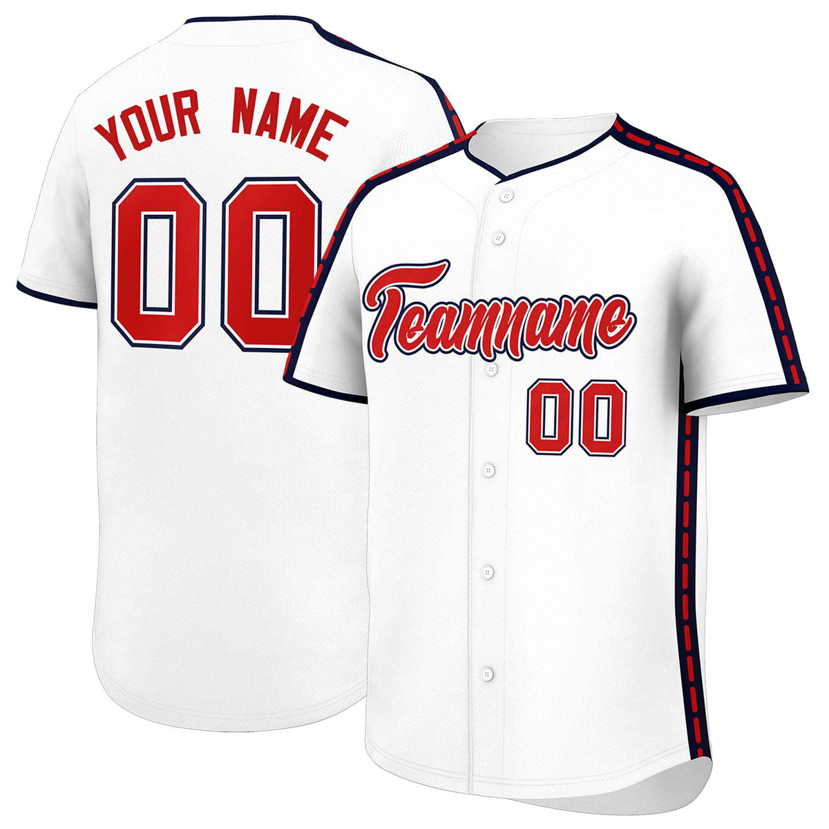 Custom White Navy Color Block Personalized Side Dotted Line Authentic Baseball Jersey| KXKSHOP
