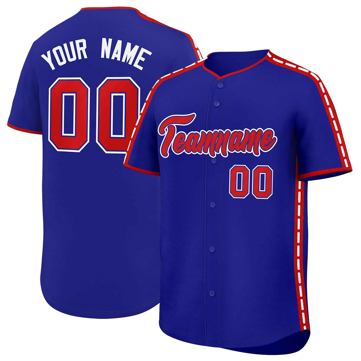 Custom Royal Red Color Block Personalized Side Dotted Line Authentic Baseball Jersey| KXKSHOP