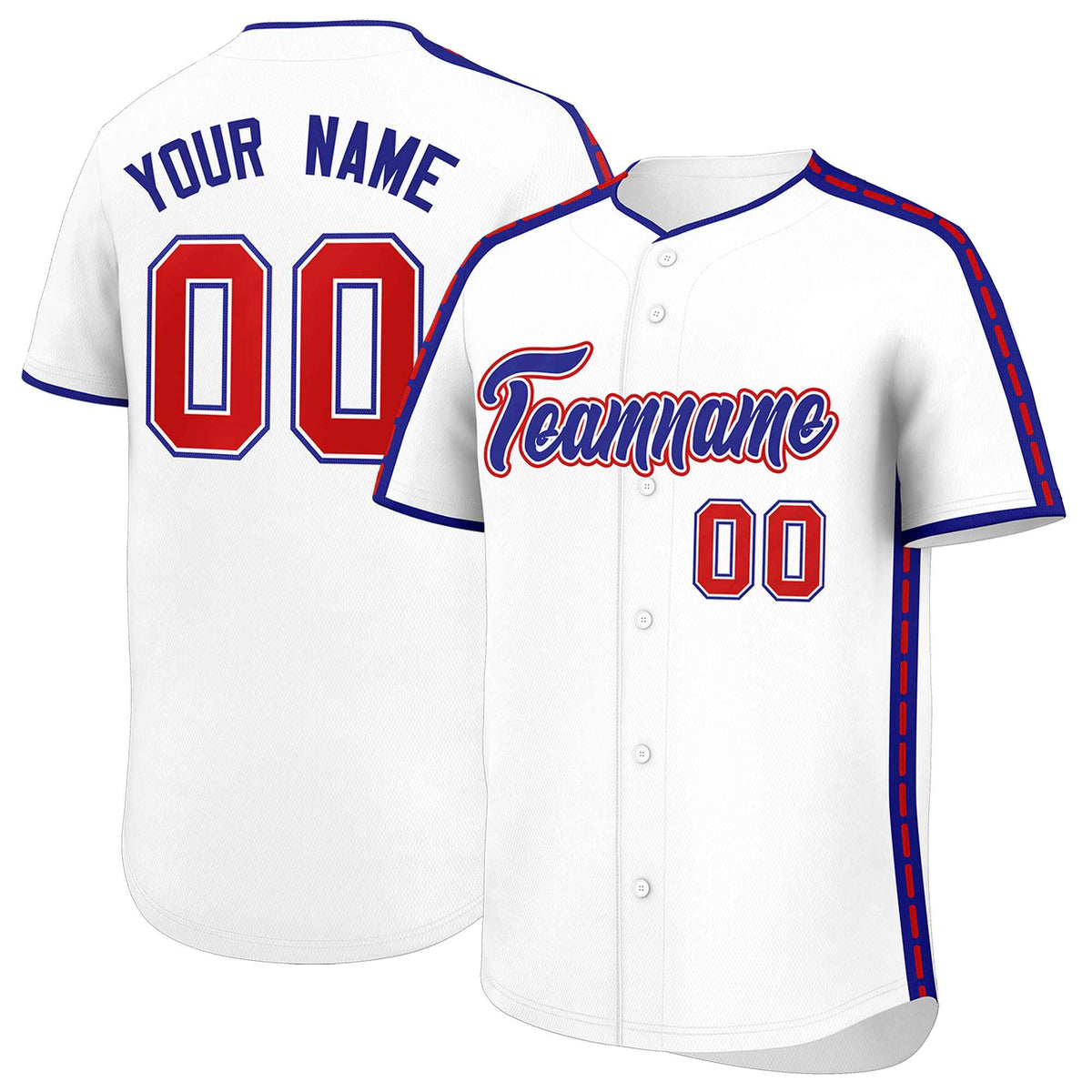 Custom White Royal Color Block Personalized Side Dotted Line Authentic Baseball Jersey| KXKSHOP