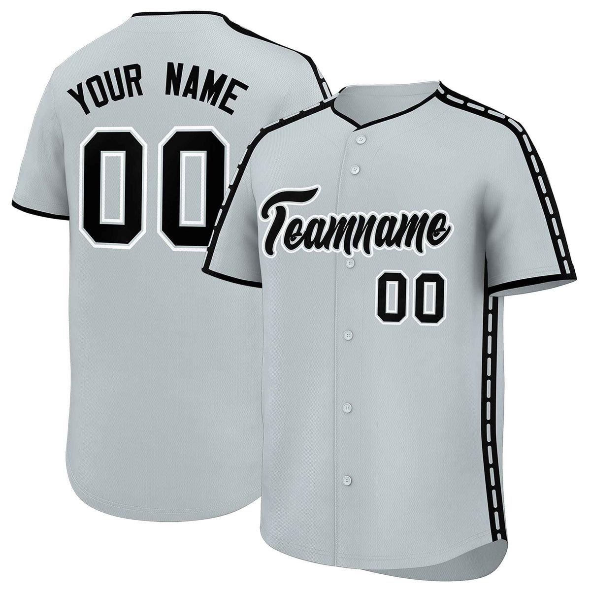 Custom Silver Black Color Block Personalized Side Dotted Line Authentic Baseball Jersey| KXKSHOP