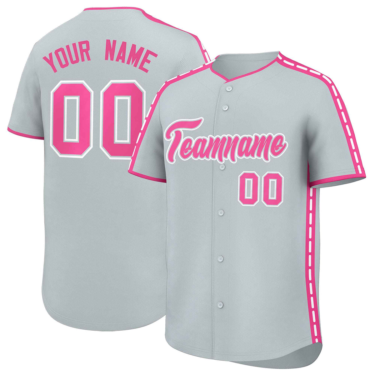Custom Silver Pink Color Block Personalized Side Dotted Line Authentic Baseball Jersey| KXKSHOP