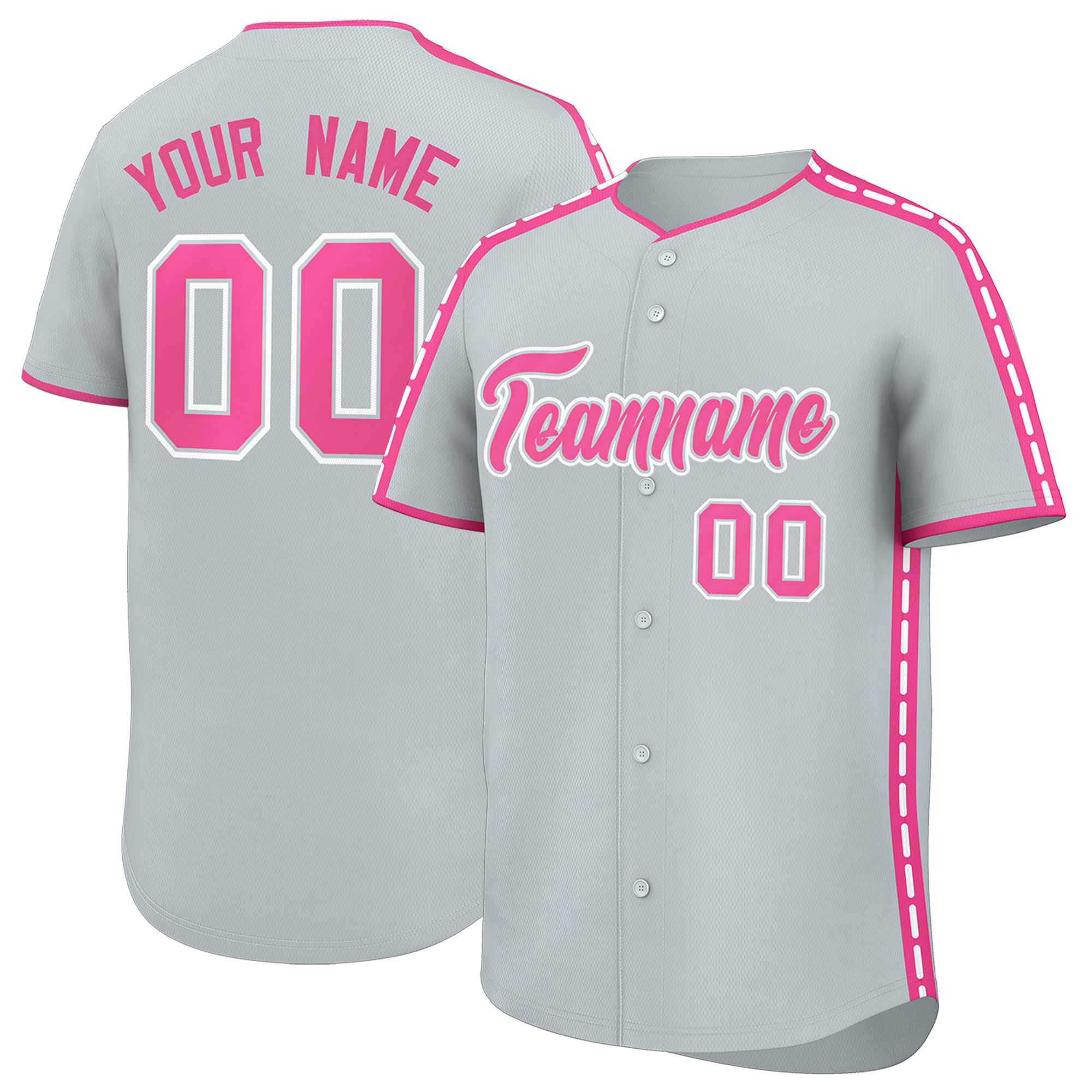 Custom Silver Pink Color Block Personalized Side Dotted Line Authentic Baseball Jersey| KXKSHOP