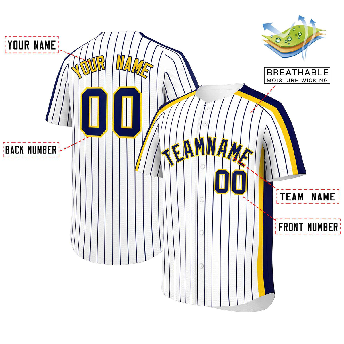 Custom White Navy Pinstripe Personalized Side Two-tone Authentic Baseball Jersey