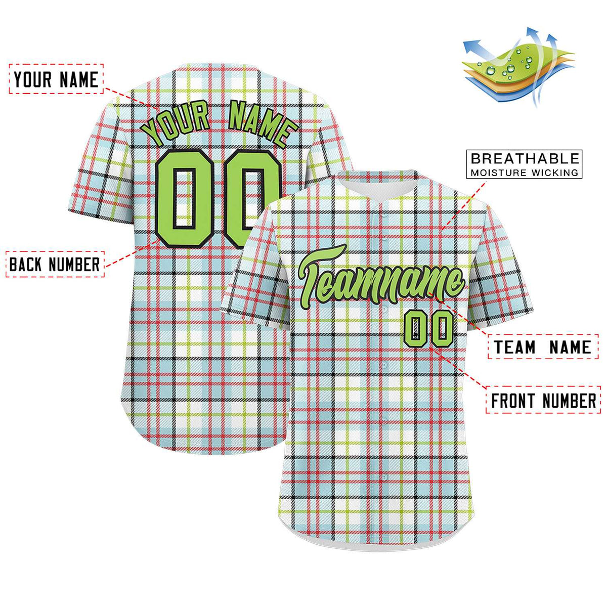 Custom Multi Color Personalized Plaid Design Authentic Baseball Jersey