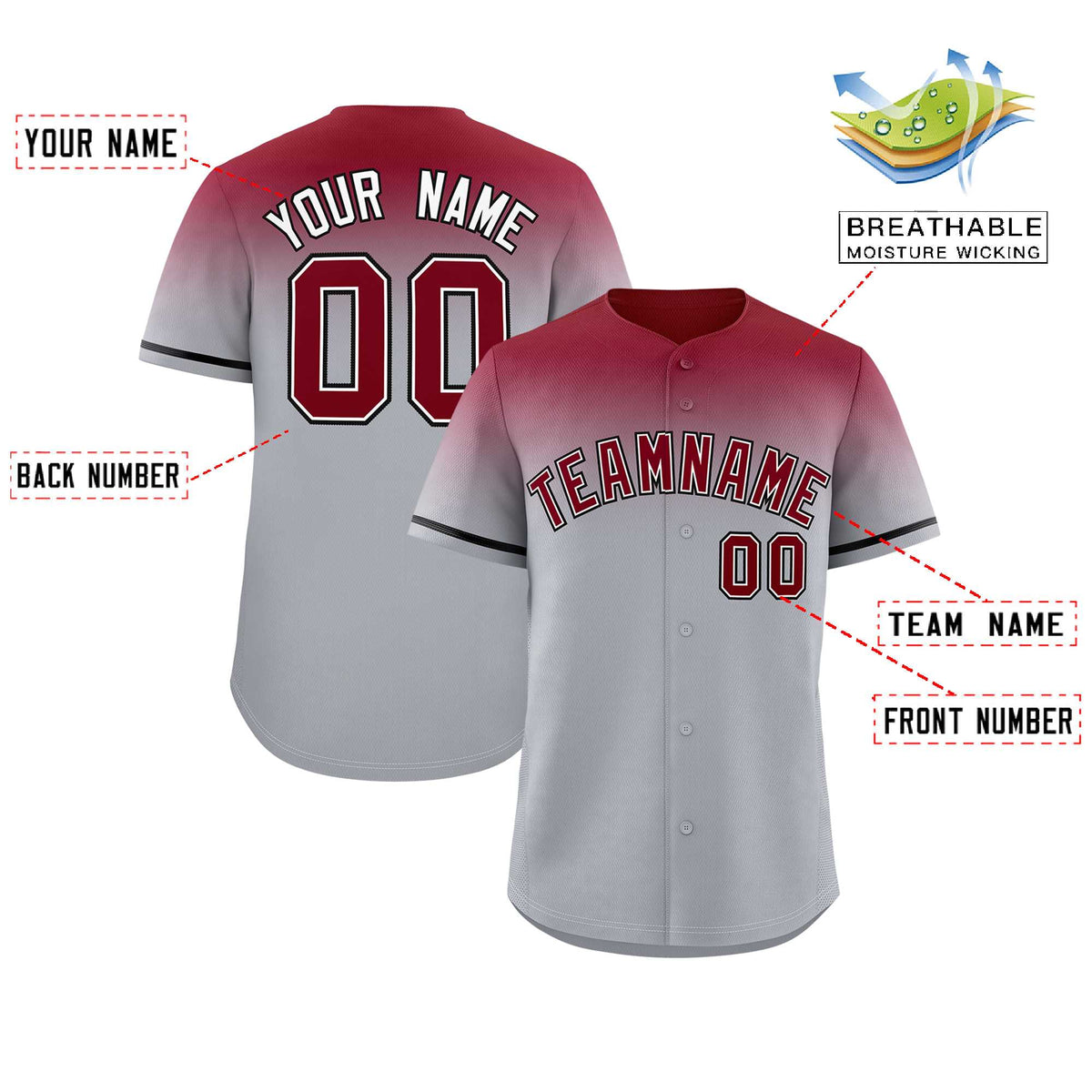 Custom Gray Crimson Gradient Fashion Design Authentic Baseball Jersey | KXKSHOP