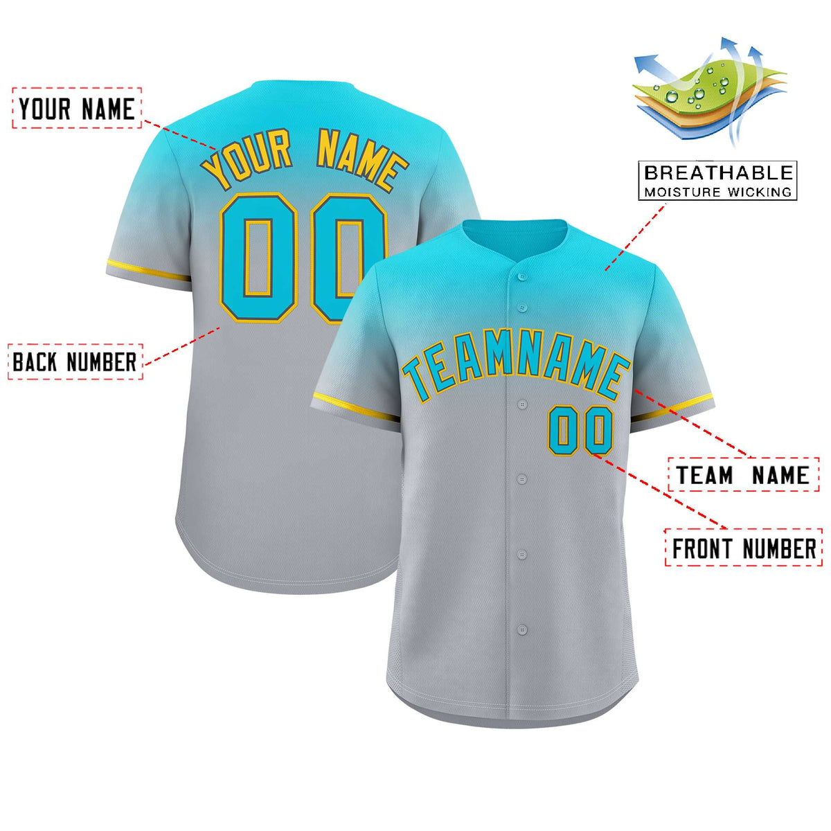 Custom Gray Sky Blue Gradient Fashion Design Authentic Baseball Jersey | KXKSHOP