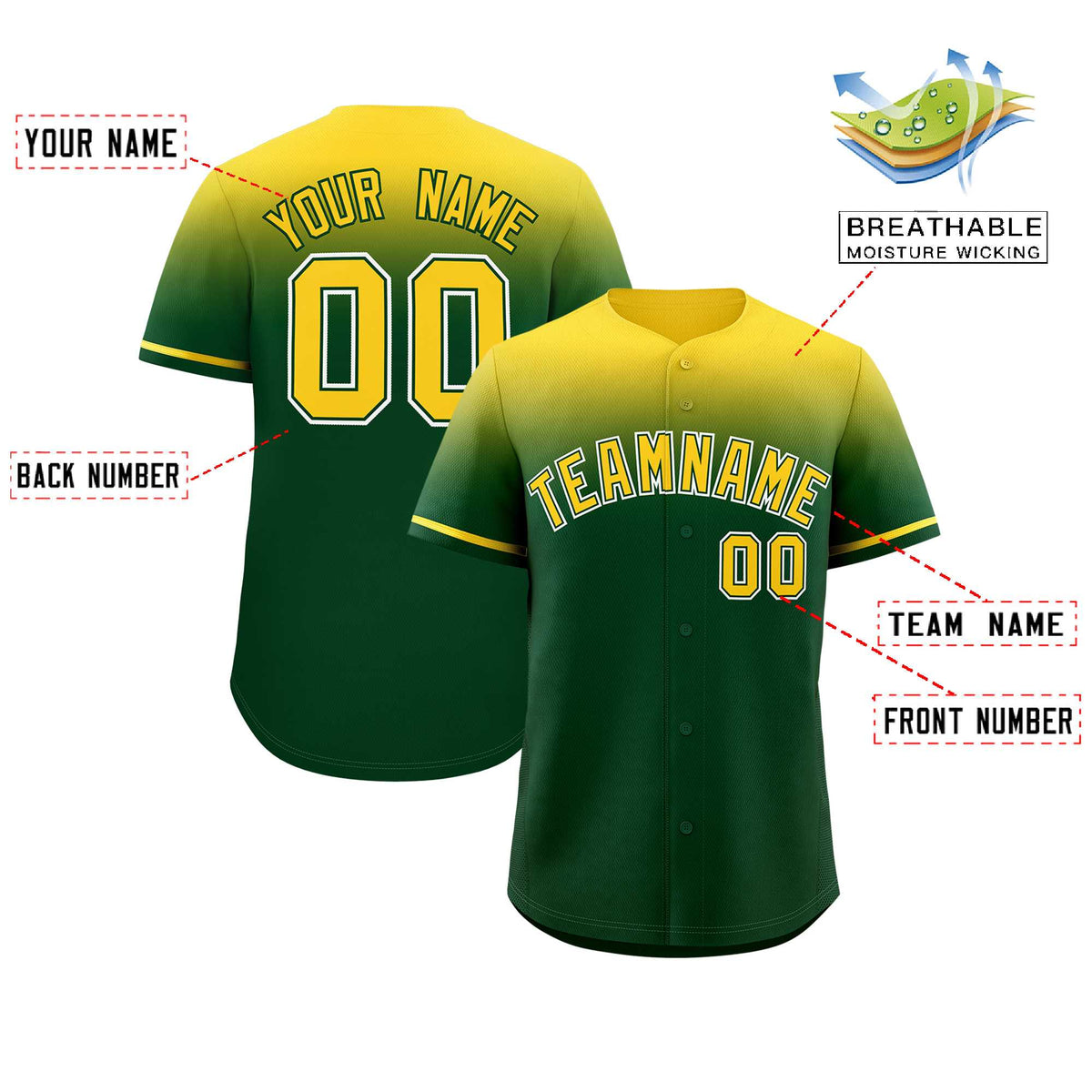 Custom Green Gold Gradient Fashion Design Authentic Baseball Jersey | KXKSHOP