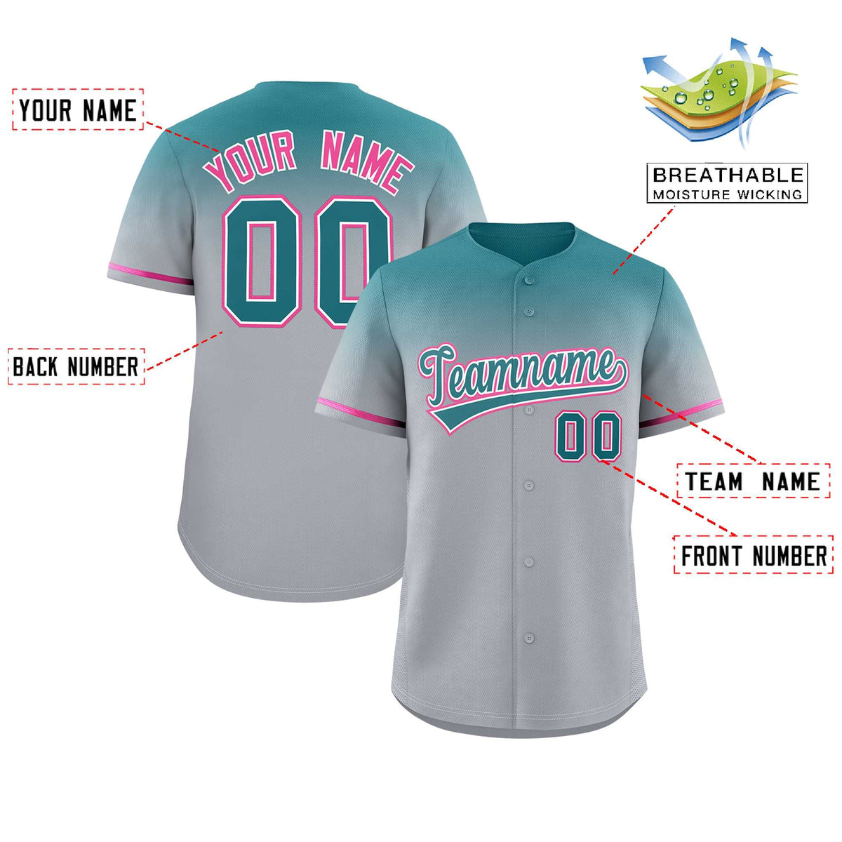 Custom Gray Aqua Gradient Fashion Design Authentic Baseball Jersey | KXKSHOP