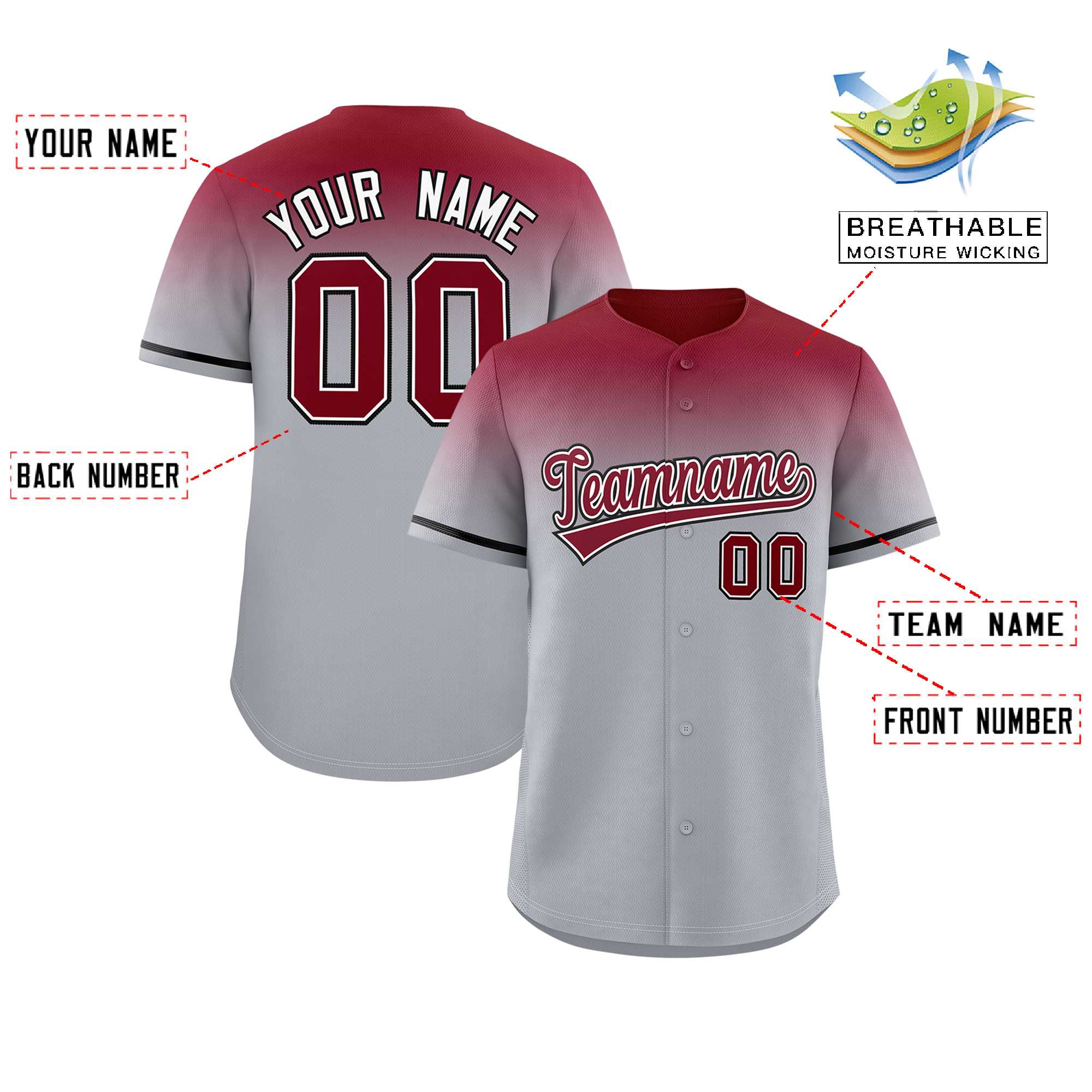 Custom Gray Crimson Gradient Fashion Design Authentic Baseball Jersey | KXKSHOP