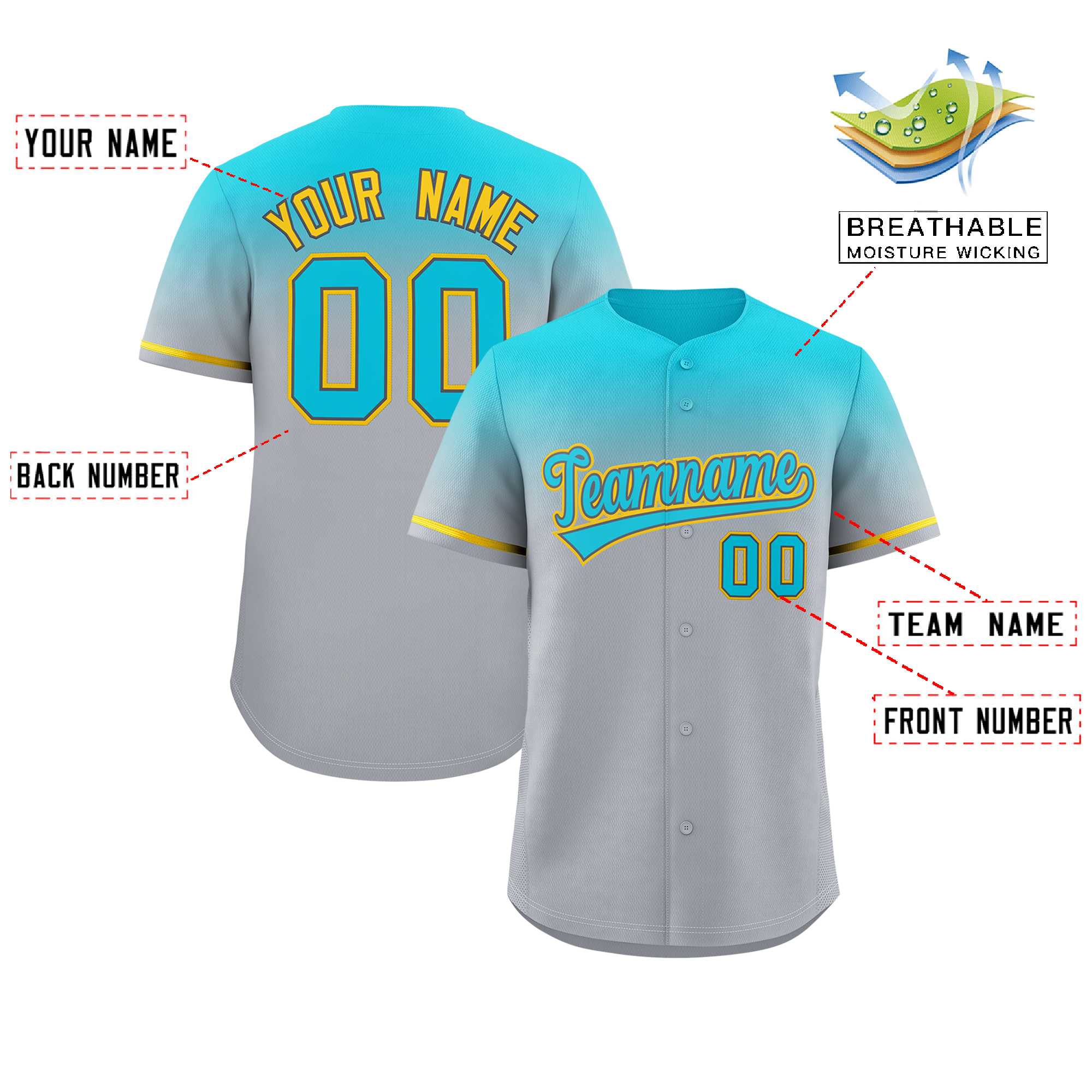 Custom Gray Sky Blue Gradient Fashion Design Authentic Baseball Jersey | KXKSHOP