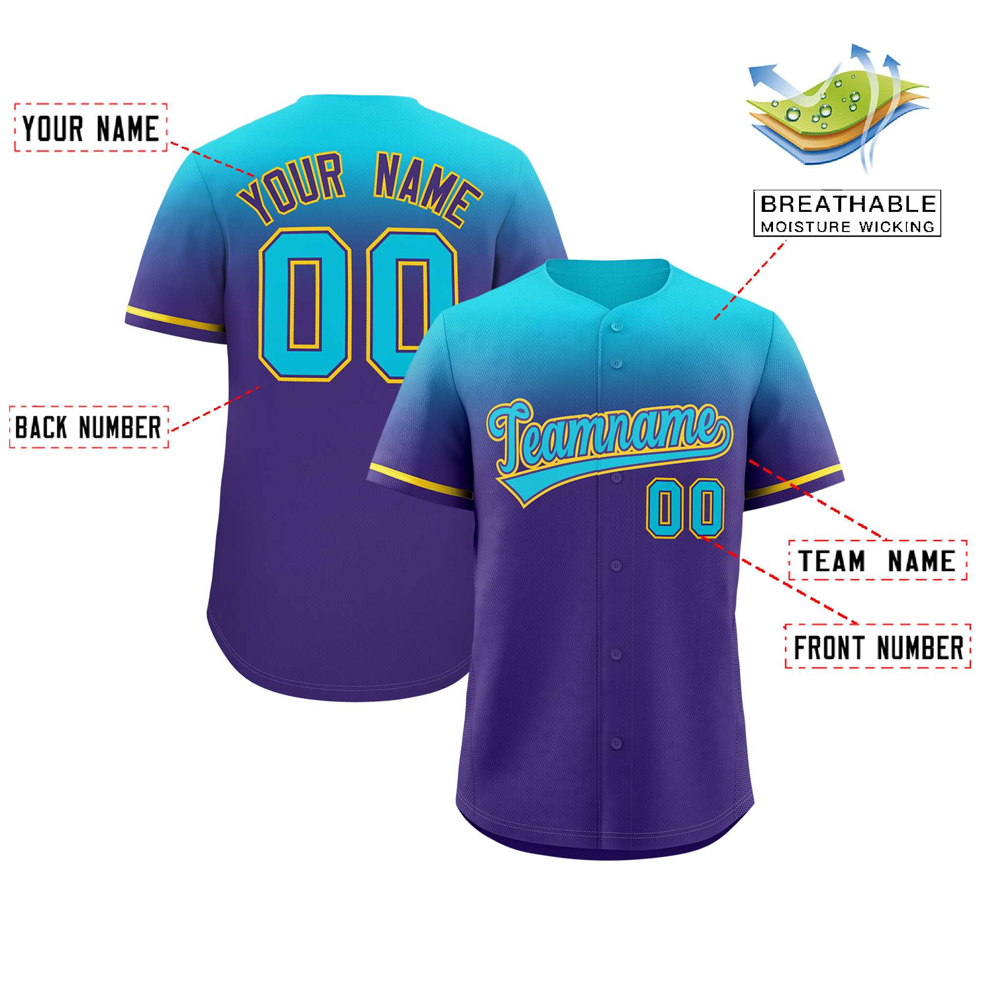 Custom Purple Sky Blue Gradient Fashion Design Authentic Baseball Jersey | KXKSHOP
