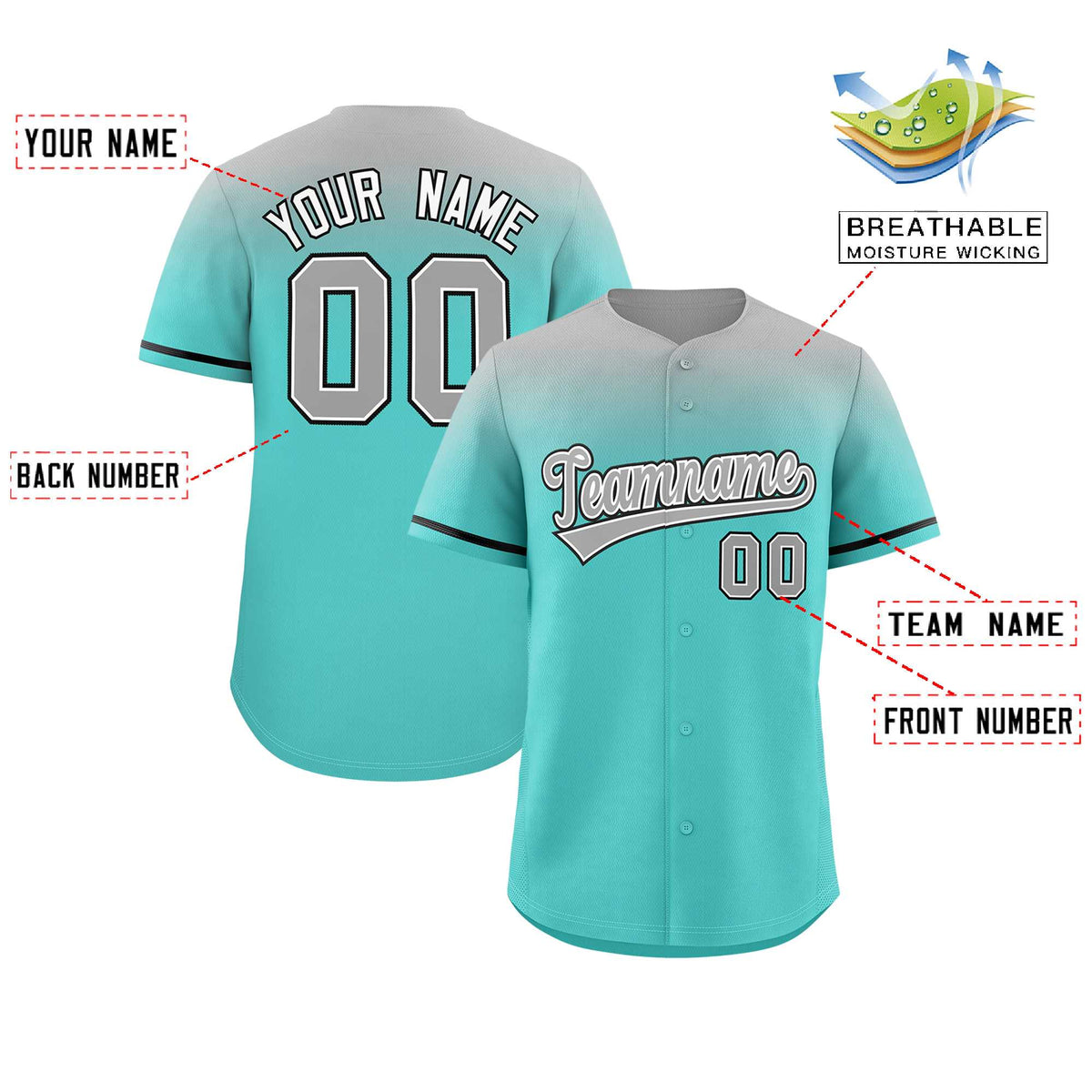 Custom Bright Green Gray Gradient Fashion Design Authentic Baseball Jersey | KXKSHOP