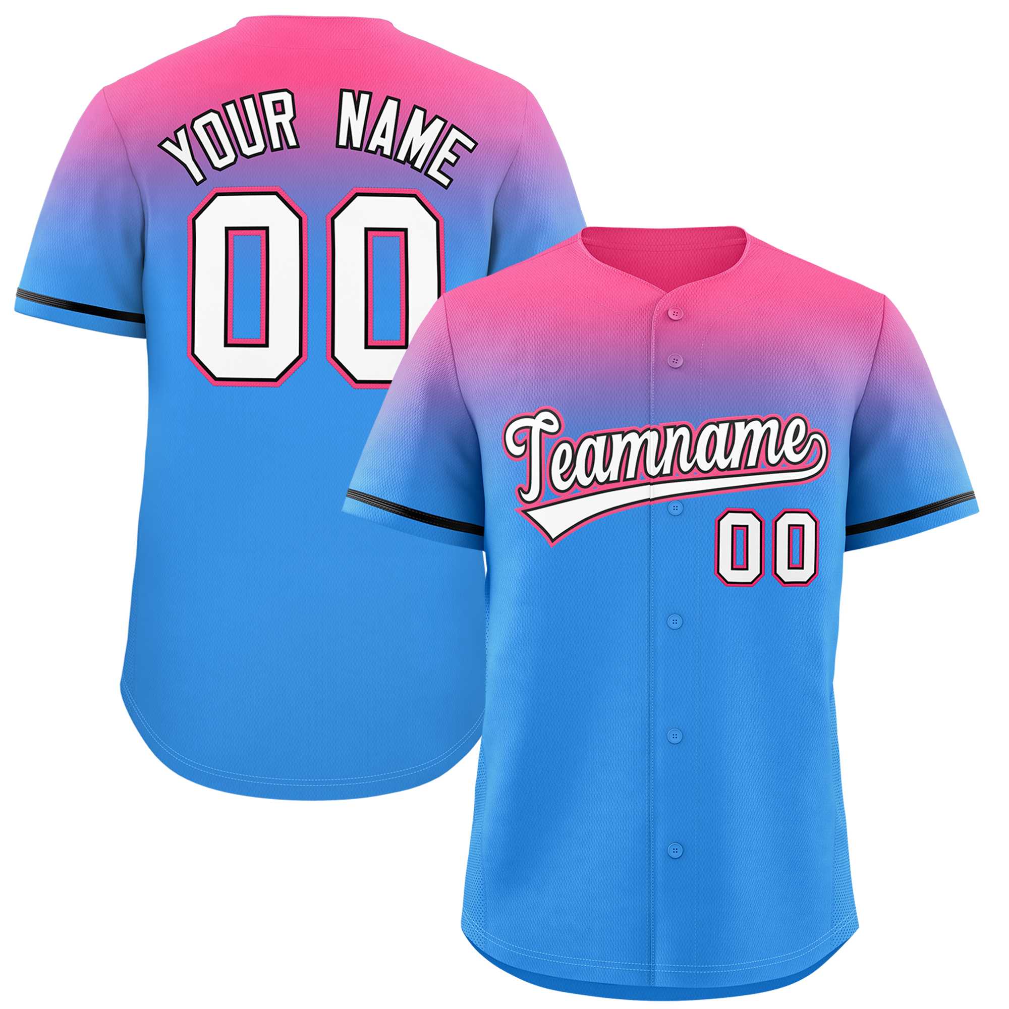 Custom Powder Blue Pink Gradient Fashion Design Authentic Baseball Jersey | KXKSHOP