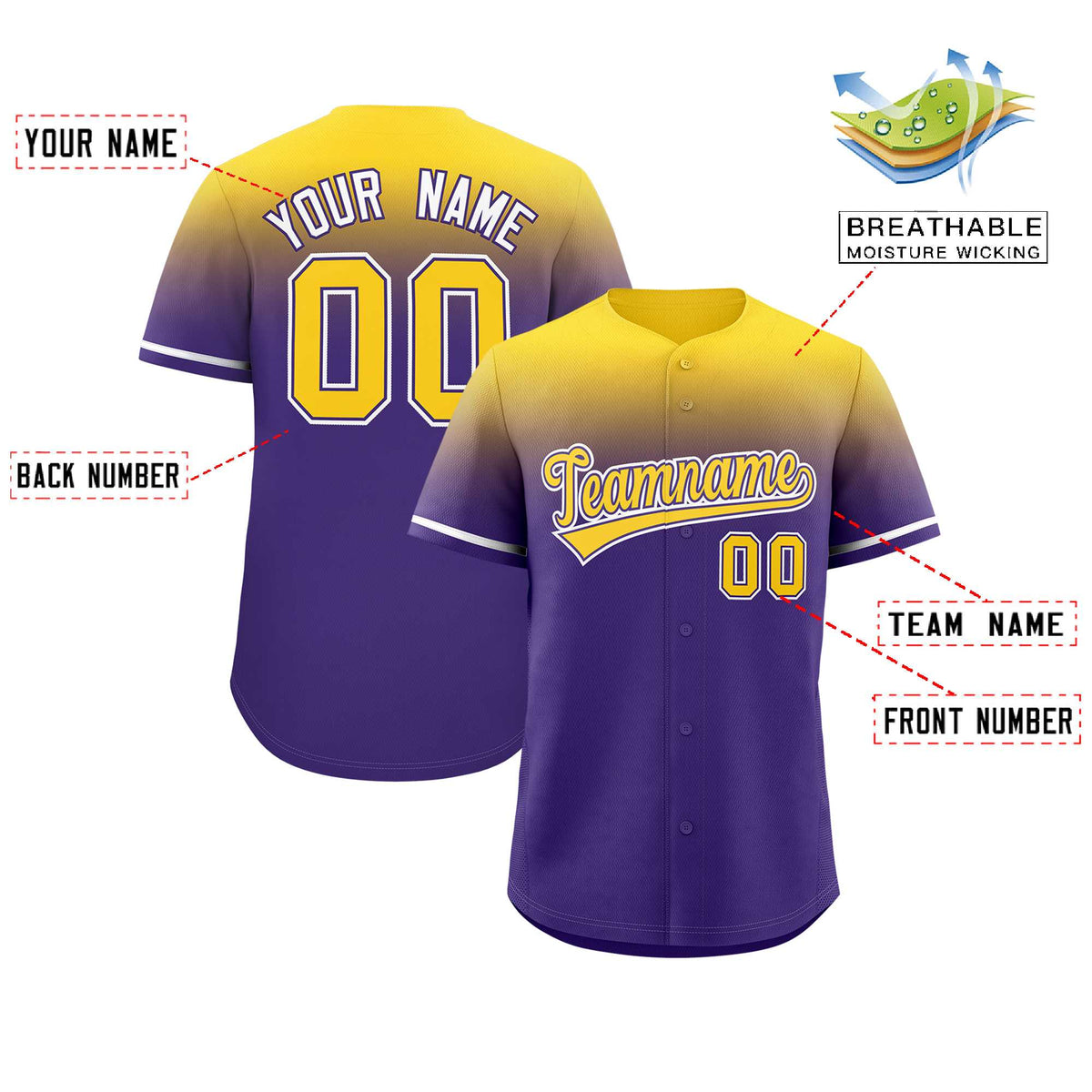 Custom Purple Gold Gradient Fashion Design Authentic Baseball Jersey | KXKSHOP