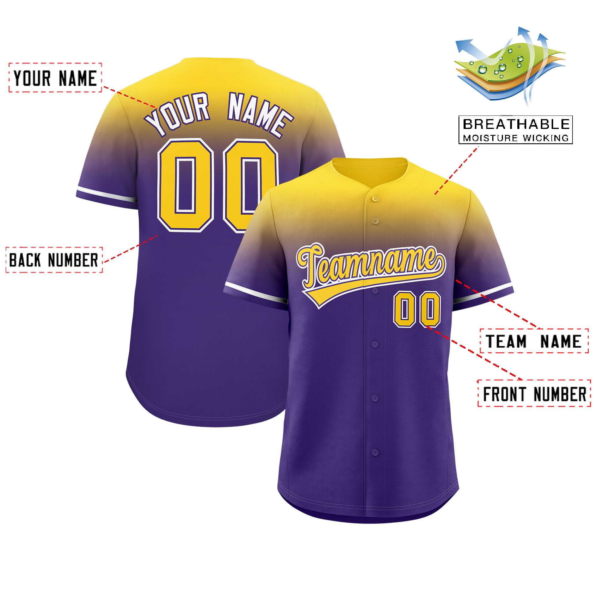 Custom Purple Gold Gradient Fashion Design Authentic Baseball Jersey | KXKSHOP