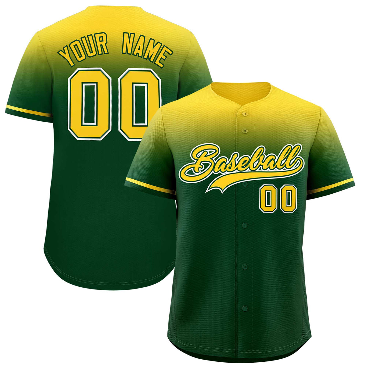 Custom Green Gold Gradient Fashion Design Authentic Baseball Jersey | KXKSHOP