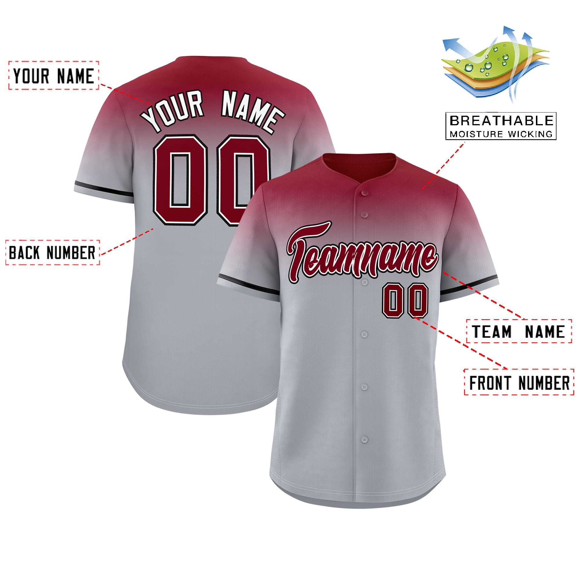 Custom Gray Crimson Gradient Fashion Design Authentic Baseball Jersey | KXKSHOP