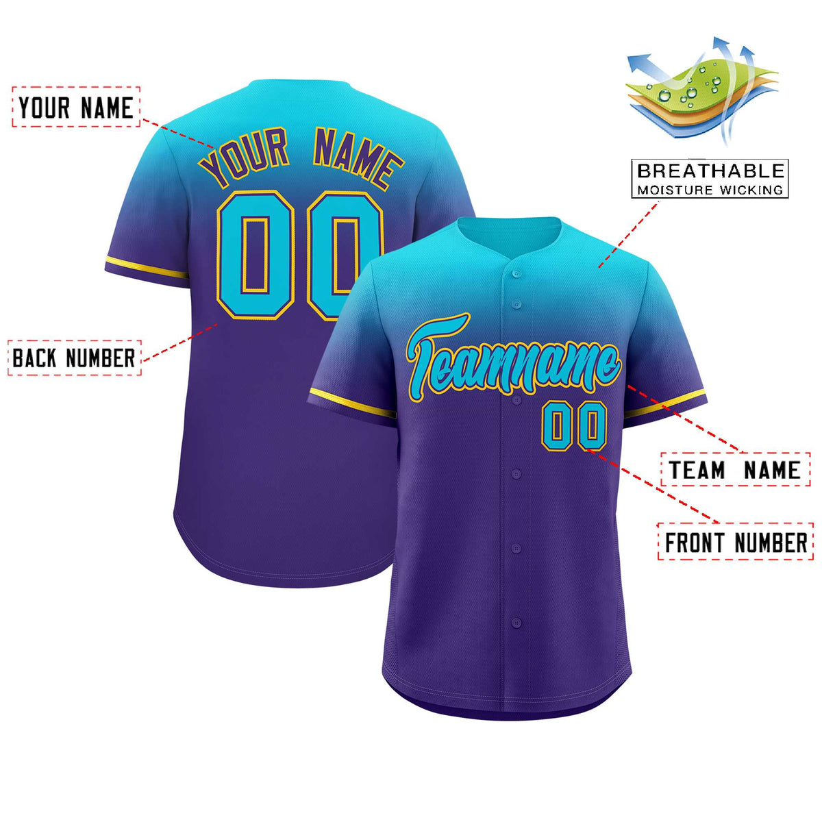 Custom Purple Sky Blue Gradient Fashion Design Authentic Baseball Jersey | KXKSHOP