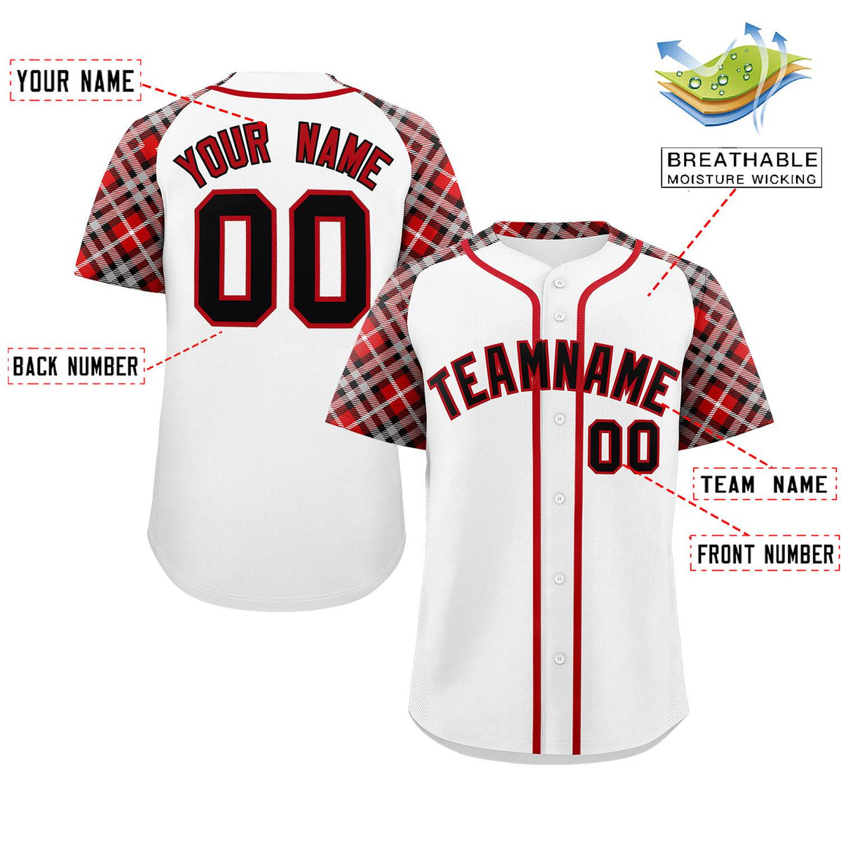 Custom White Black-Red Personalized Raglan Sleeves Authentic Baseball Jersey | KXKSHOP