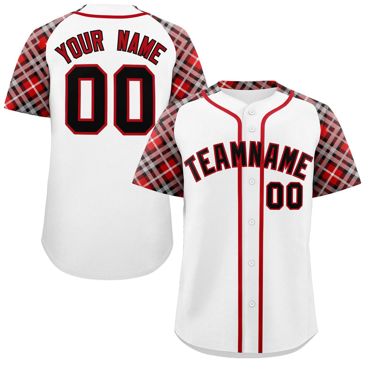 Custom White Black-Red Personalized Raglan Sleeves Authentic Baseball Jersey | KXKSHOP
