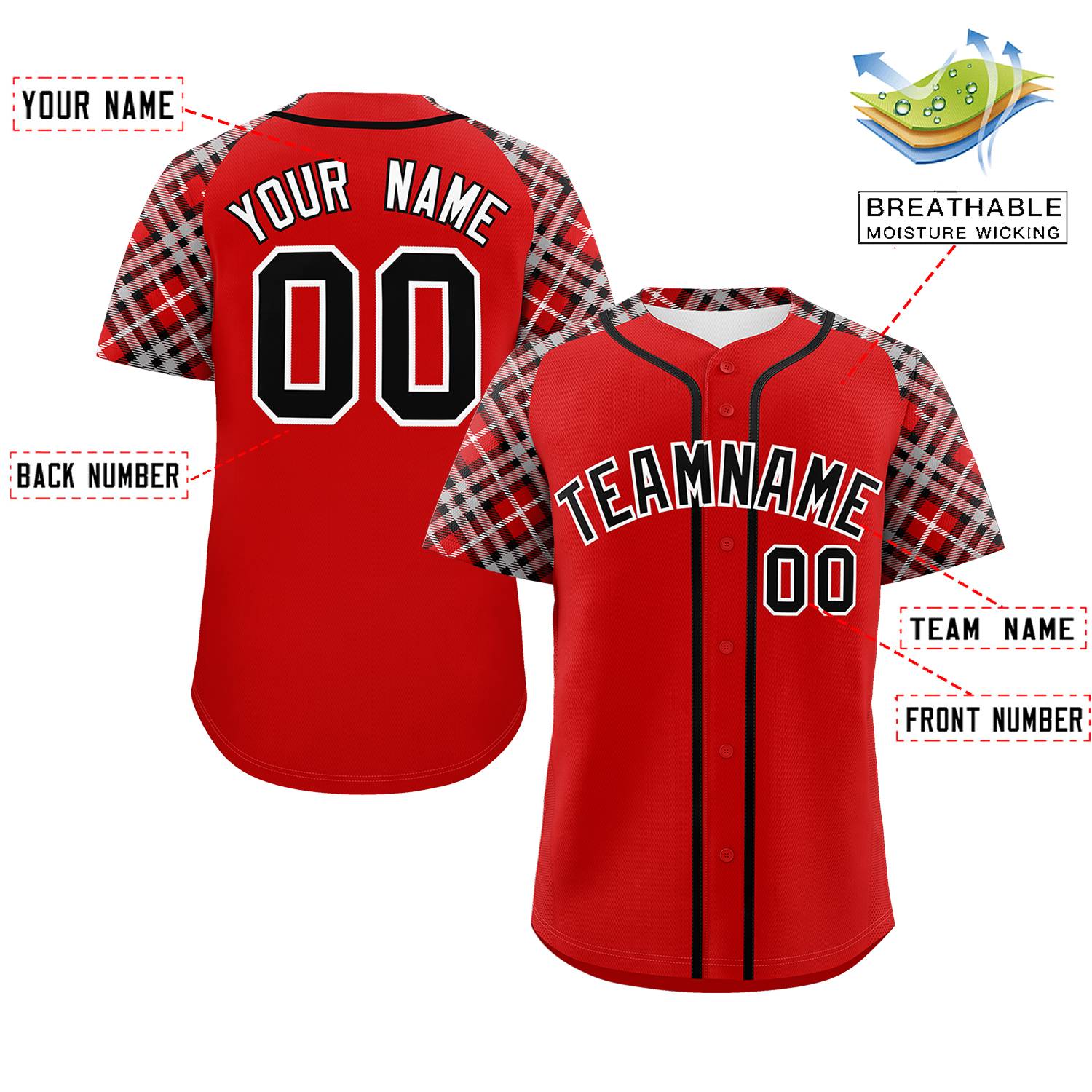 Custom Red Black-White Personalized Raglan Sleeves Authentic Baseball Jersey | KXKSHOP