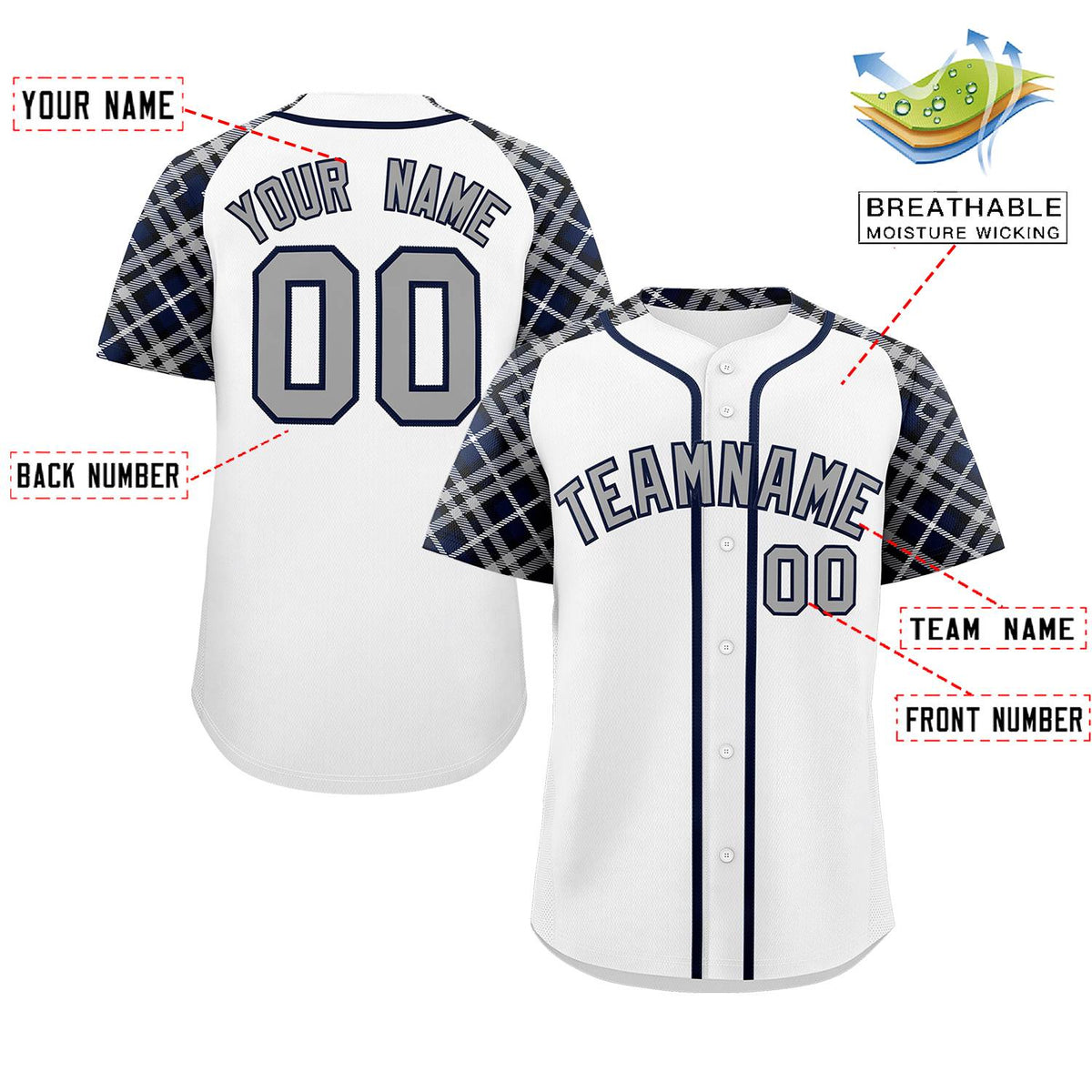 Custom White Gray-Navy Personalized Raglan Sleeves Authentic Baseball Jersey | KXKSHOP