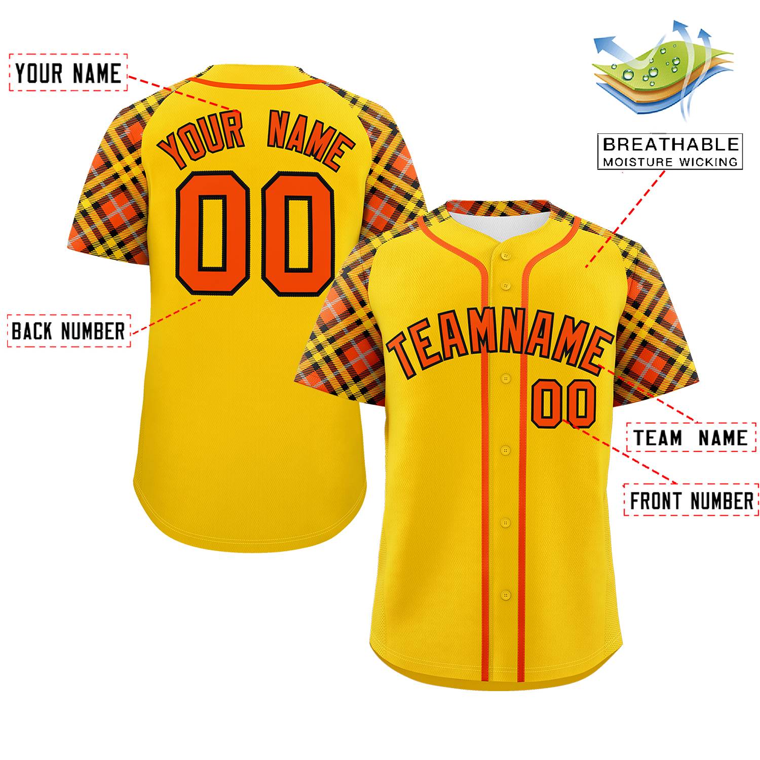 Custom Gold Orange-Black Personalized Raglan Sleeves Authentic Baseball Jersey | KXKSHOP