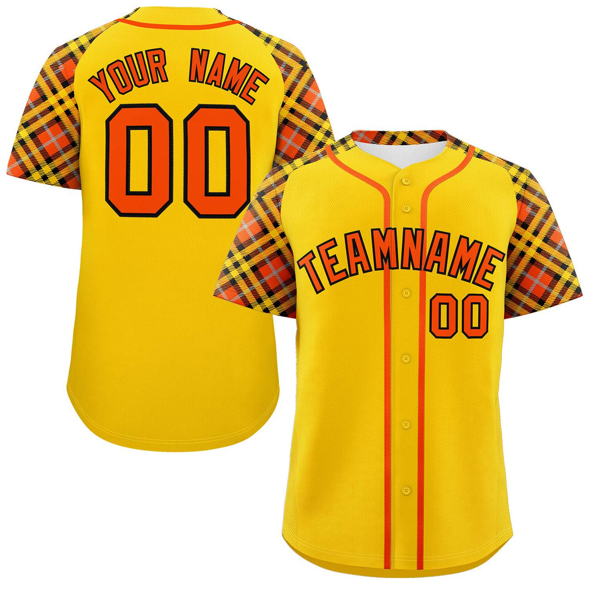 Custom Gold Orange-Black Personalized Raglan Sleeves Authentic Baseball Jersey | KXKSHOP