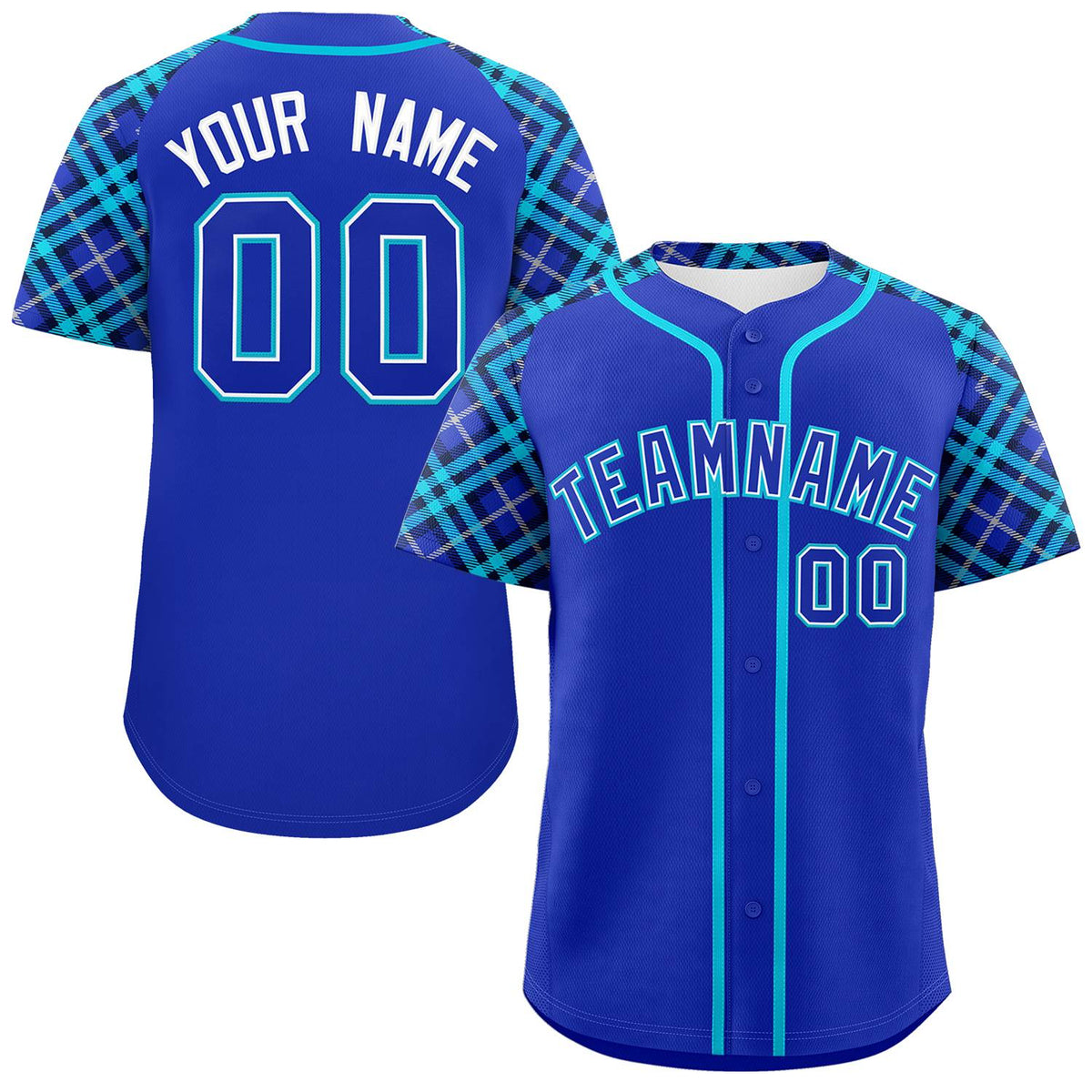 Custom Royal-Sky Blue Personalized Raglan Sleeves Authentic Baseball Jersey | KXKSHOP