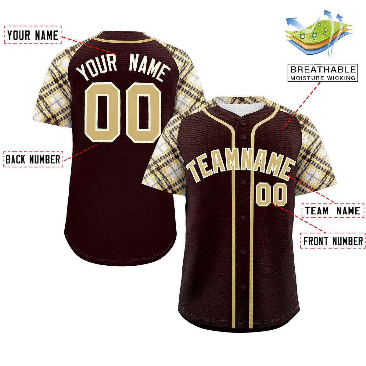 Custom Brown Khaki-Cream Personalized Raglan Sleeves Authentic Baseball Jersey | KXKSHOP