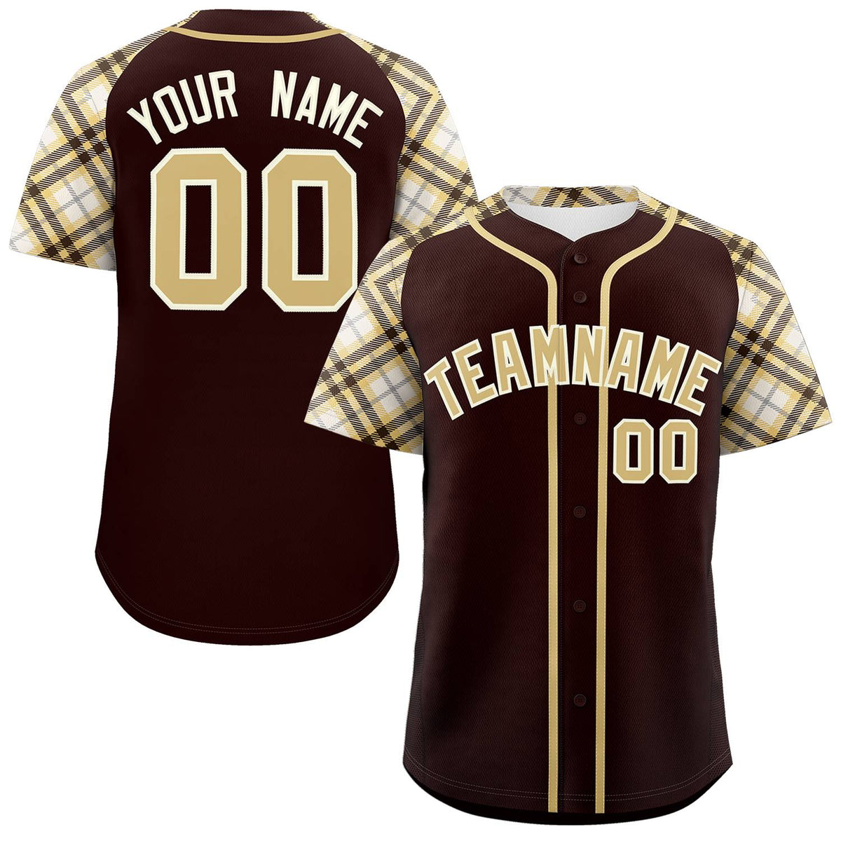 Custom Brown Khaki-Cream Personalized Raglan Sleeves Authentic Baseball Jersey | KXKSHOP
