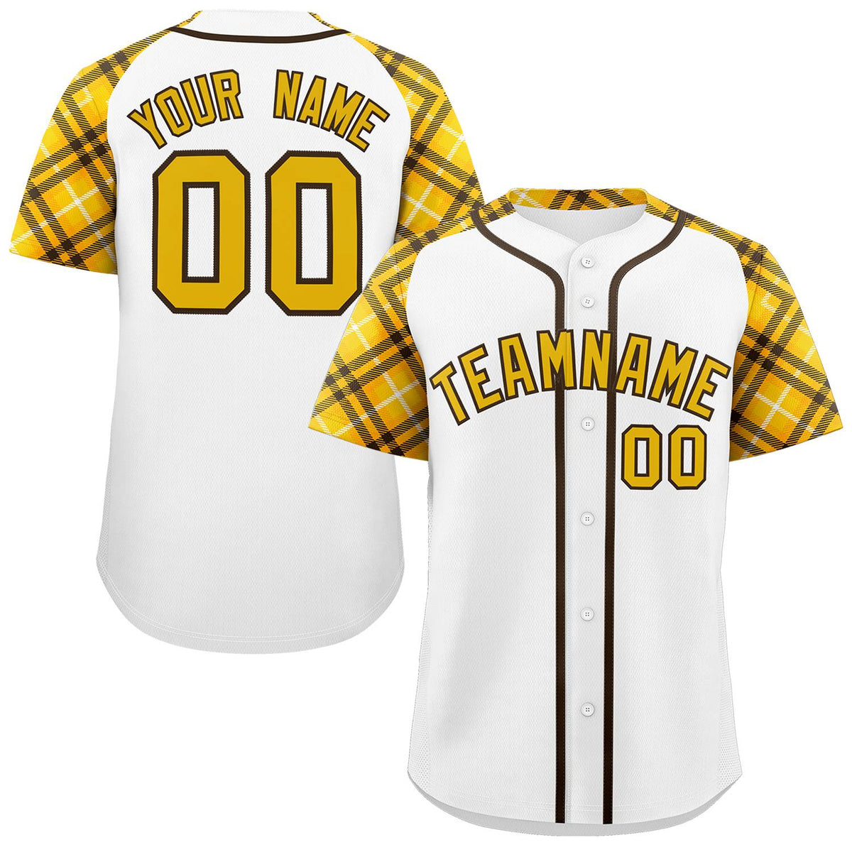 Custom White Gold-Brown Personalized Raglan Sleeves Authentic Baseball Jersey | KXKSHOP