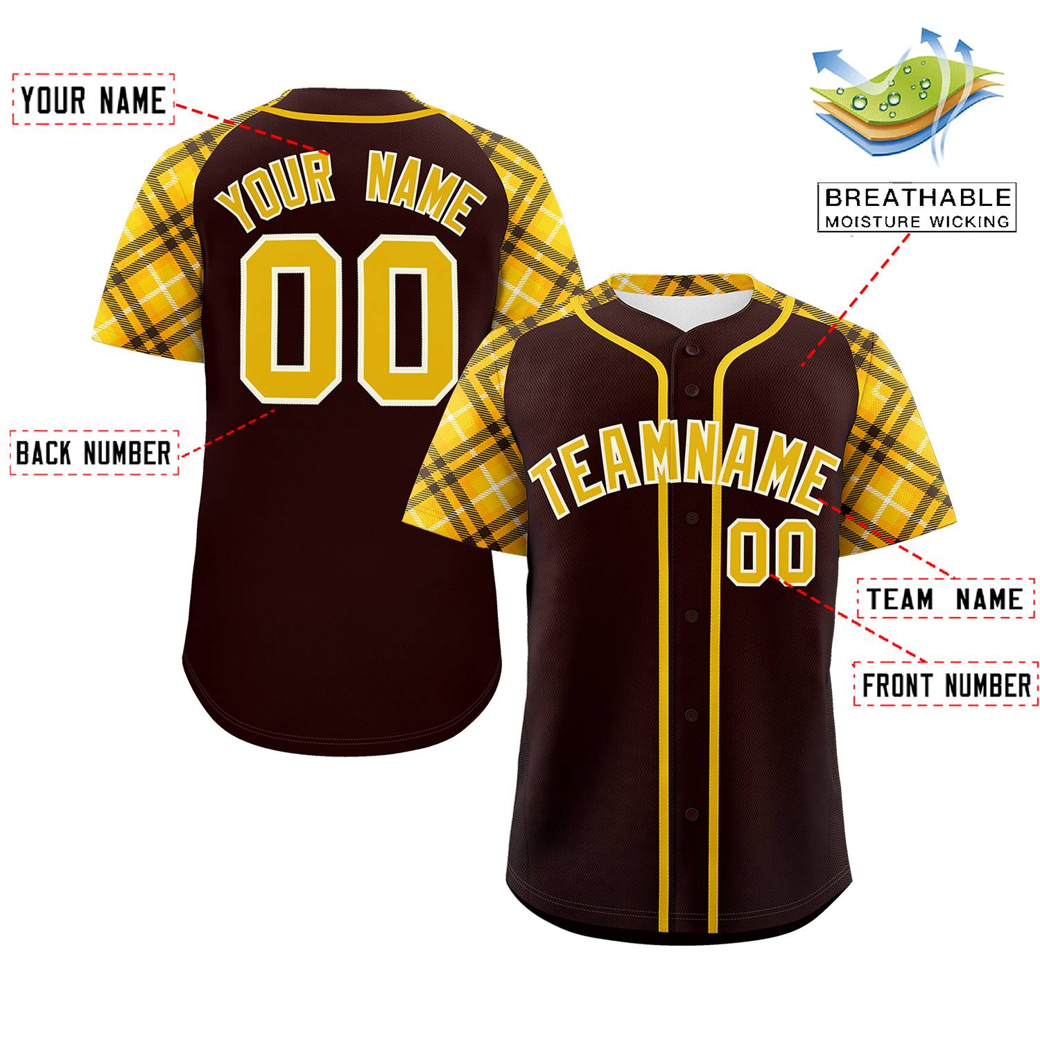 Custom Brown Gold-Cream Personalized Raglan Sleeves Authentic Baseball Jersey | KXKSHOP