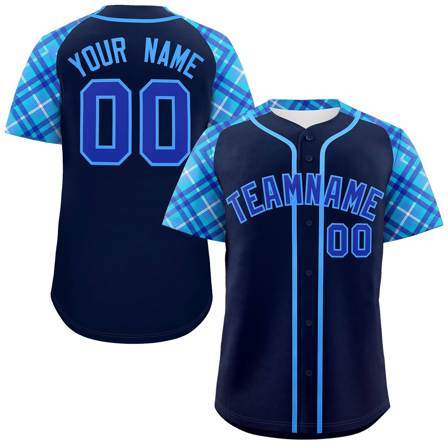 Custom Navy Royal-Powder Blue Personalized Raglan Sleeves Authentic Baseball Jersey | KXKSHOP