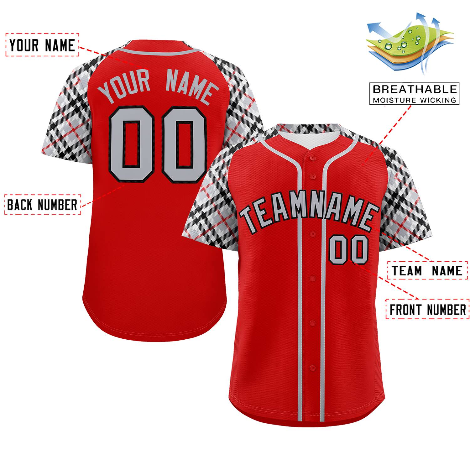 Custom Red Gray-Black Personalized Raglan Sleeves Authentic Baseball Jersey | KXKSHOP