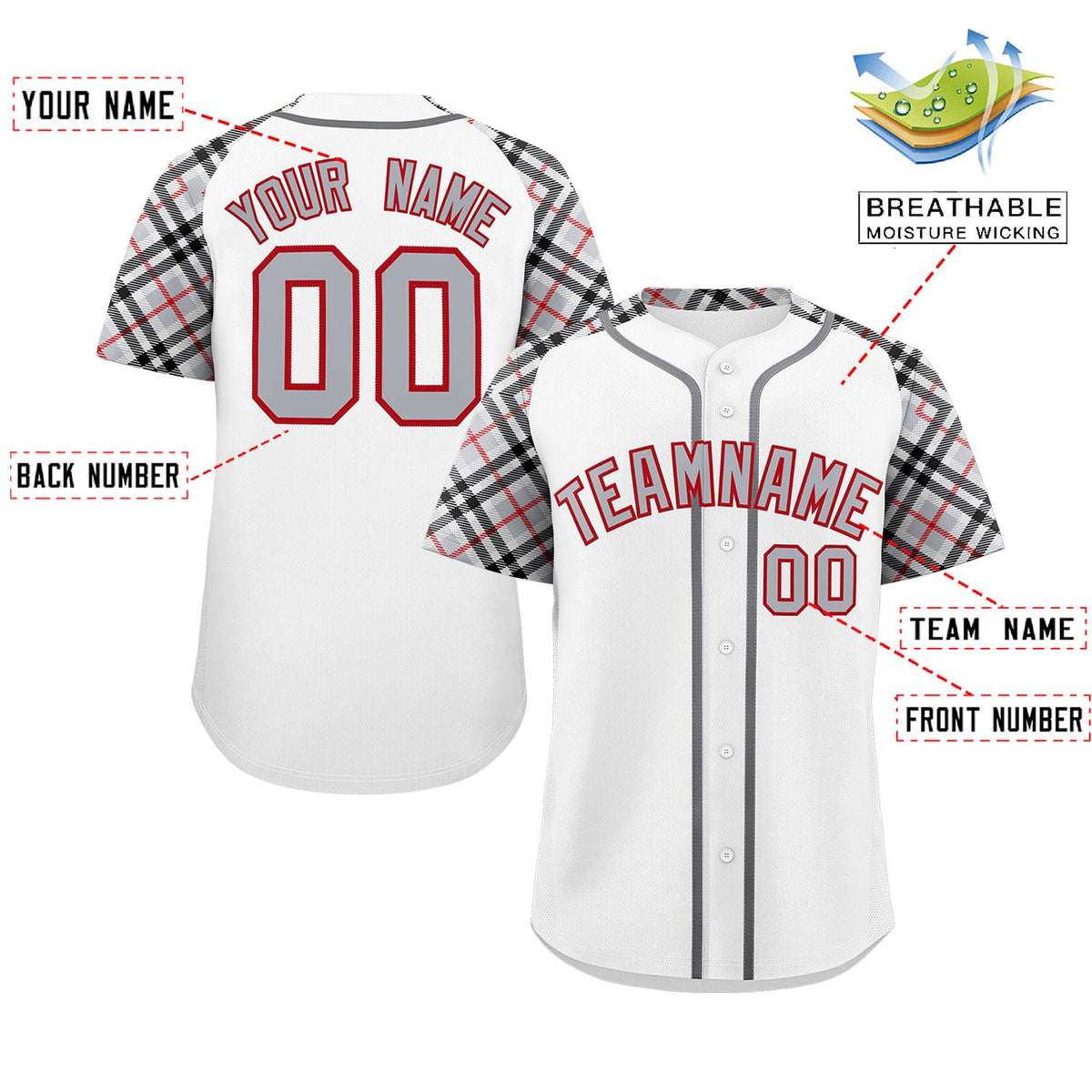 Custom White Gray-Red Personalized Raglan Sleeves Authentic Baseball Jersey | KXKSHOP