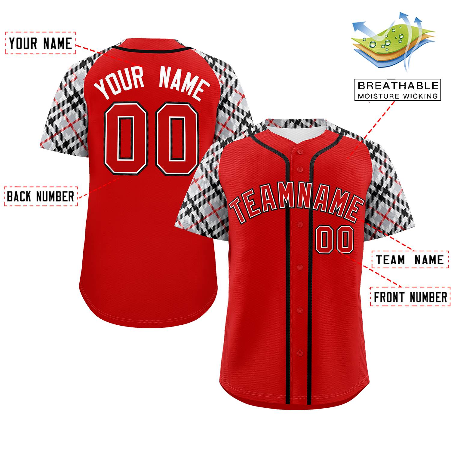 Custom Red-Black Personalized Raglan Sleeves Authentic Baseball Jersey | KXKSHOP