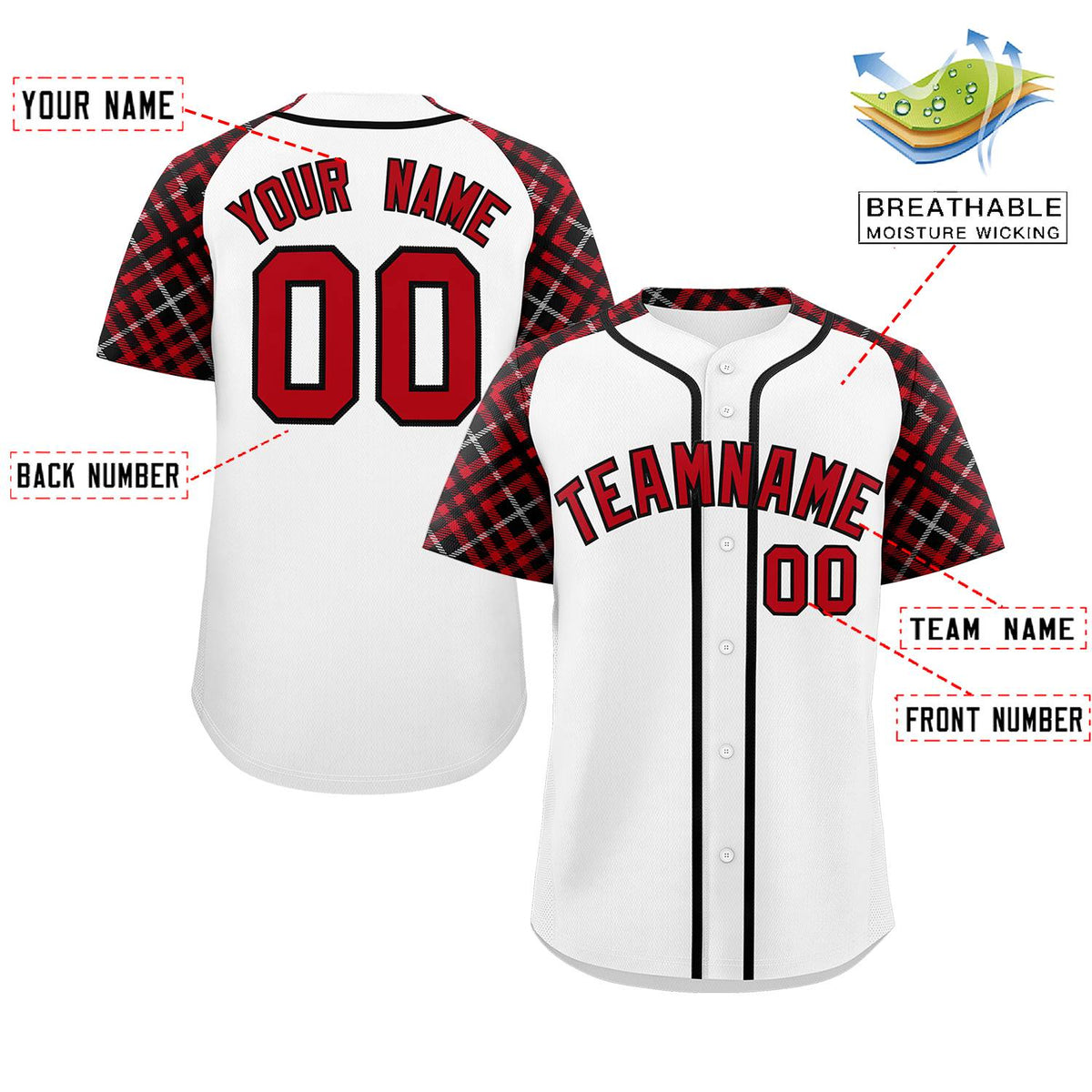 Custom White Red-Black Personalized Raglan Sleeves Authentic Baseball Jersey | KXKSHOP