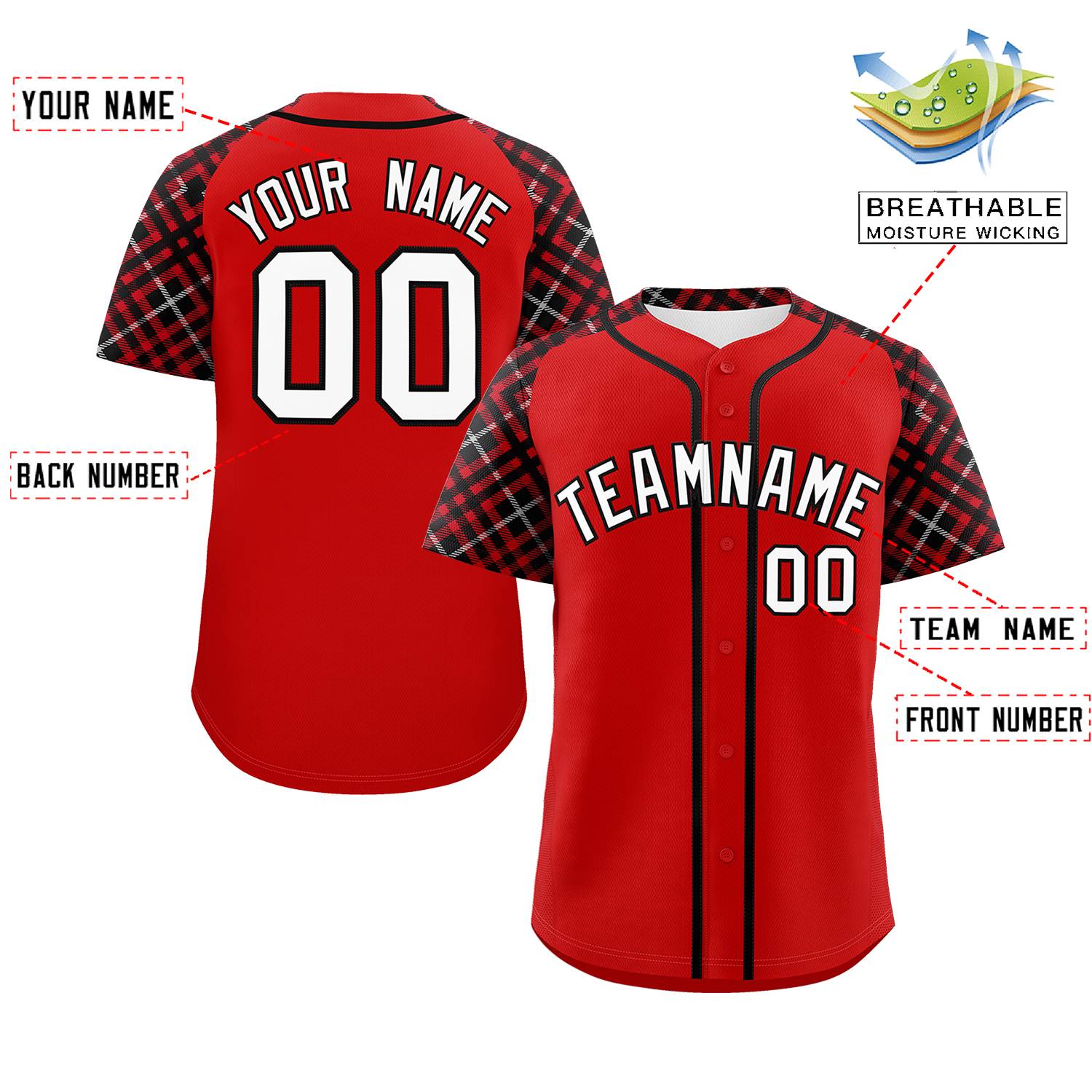 Custom Red White-Black Personalized Raglan Sleeves Authentic Baseball Jersey | KXKSHOP