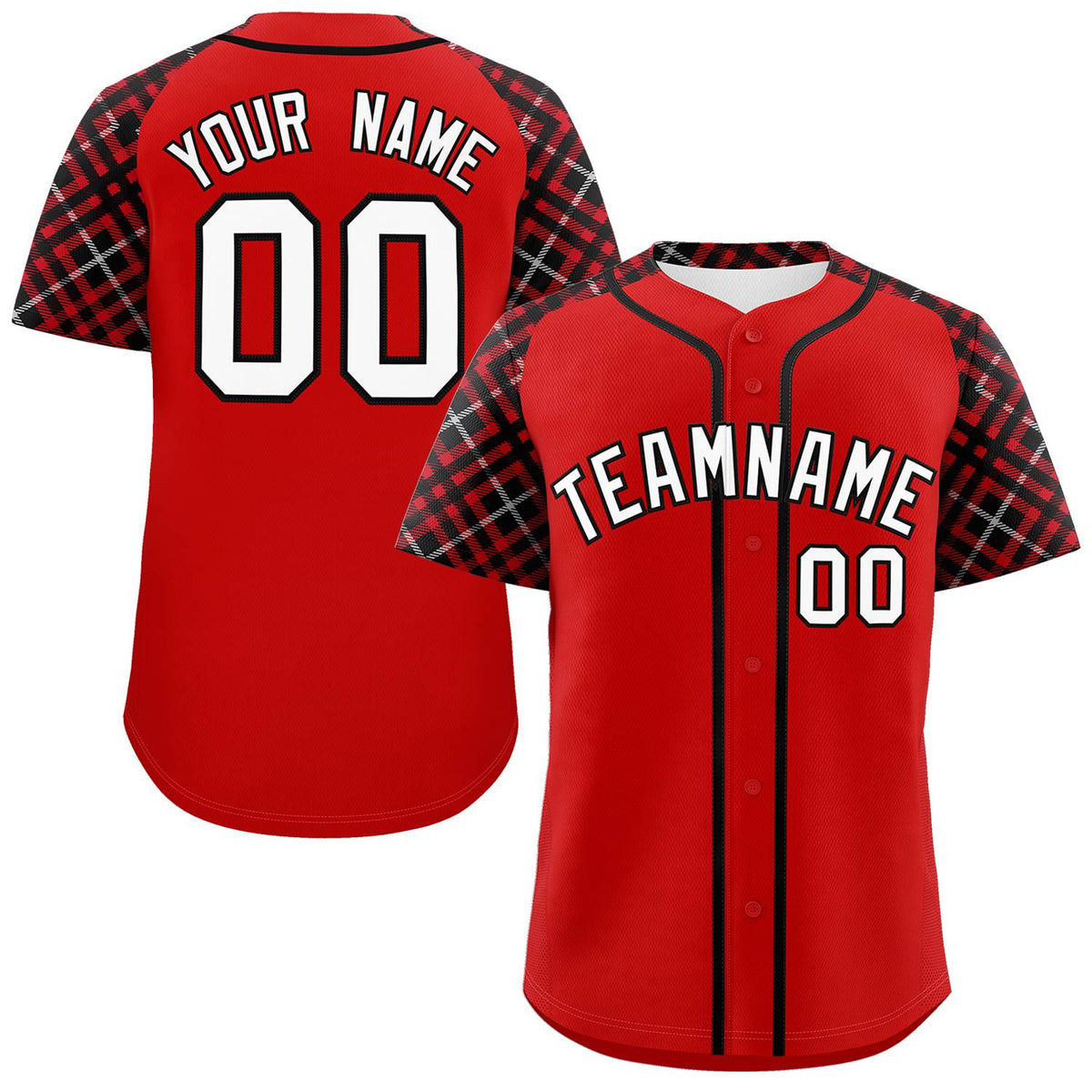 Custom Red White-Black Personalized Raglan Sleeves Authentic Baseball Jersey | KXKSHOP