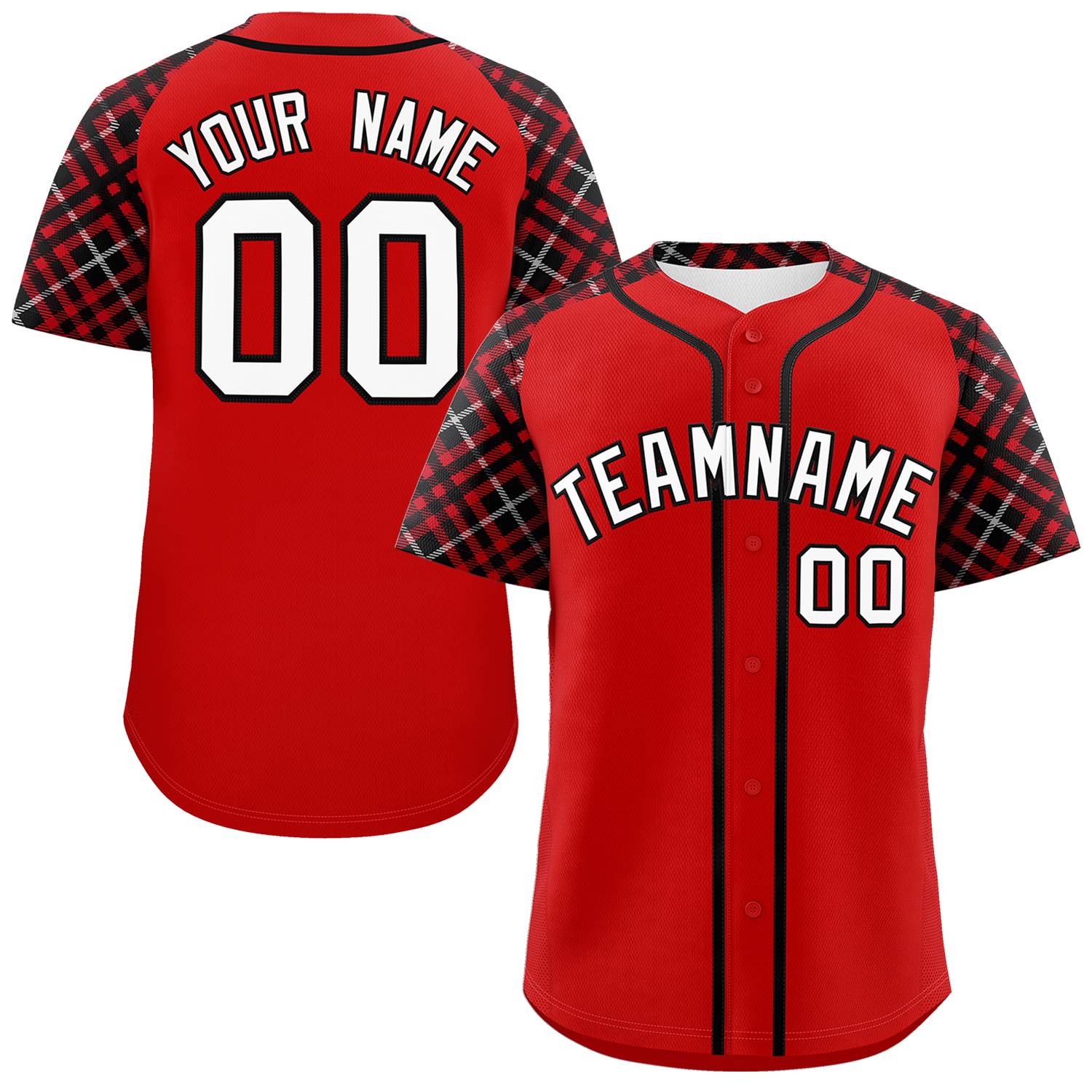 Custom Red White-Black Personalized Raglan Sleeves Authentic Baseball Jersey | KXKSHOP