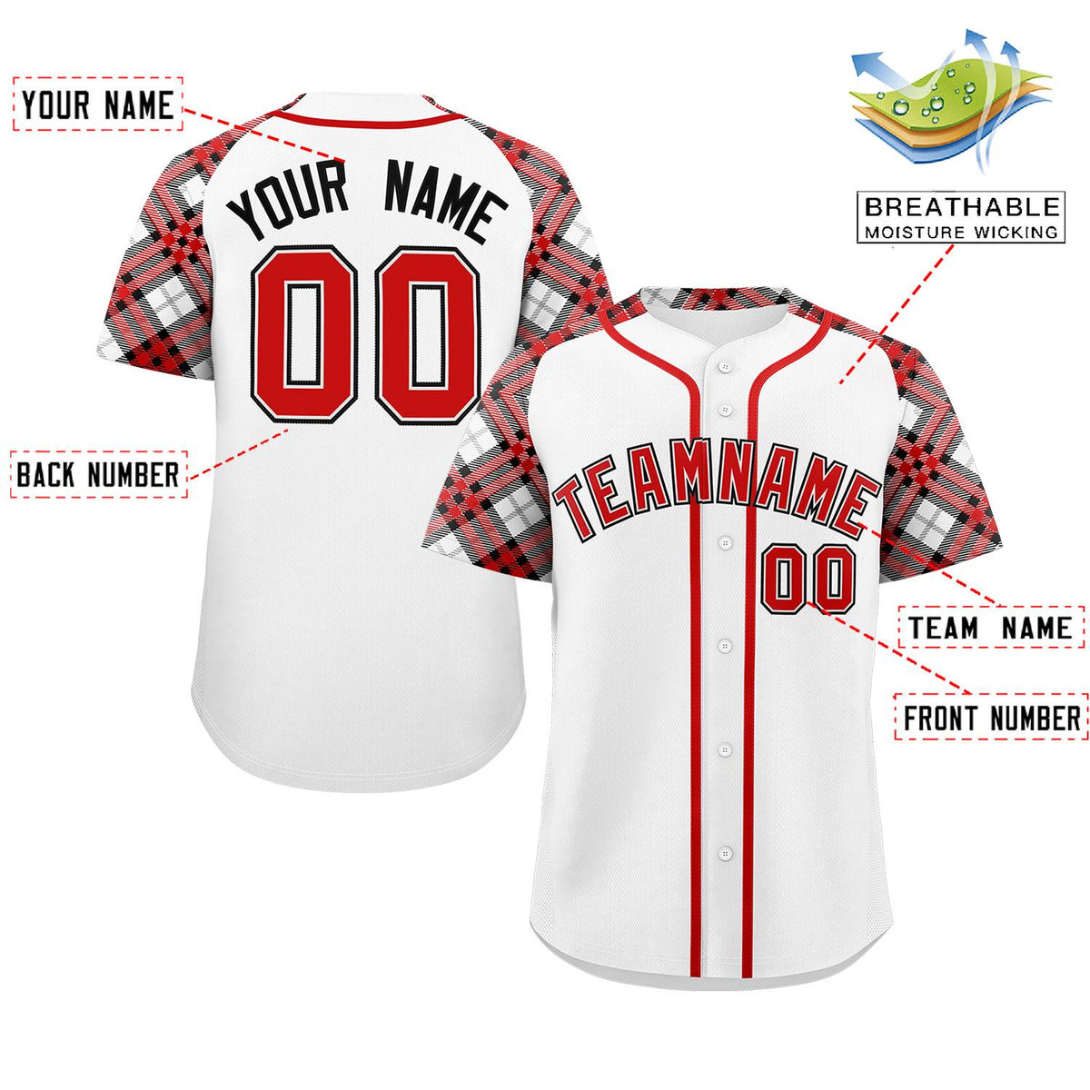 Custom White Red-Black Personalized Raglan Sleeves Authentic Baseball Jersey | KXKSHOP